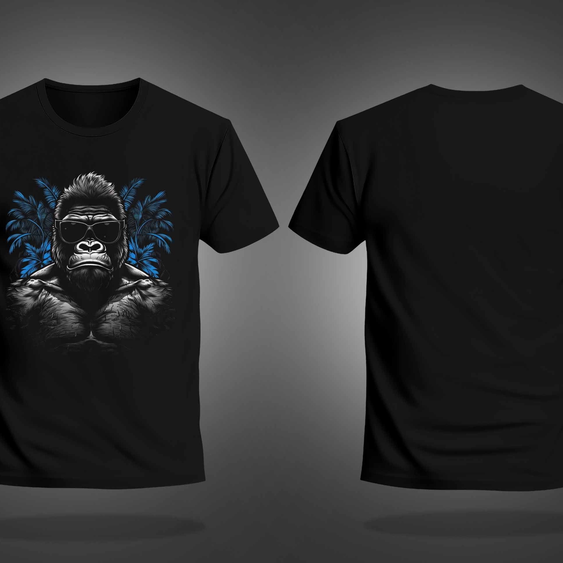 Black Half Sleeve Round Neck Cool Gorilla Printed Regular T-Shirt