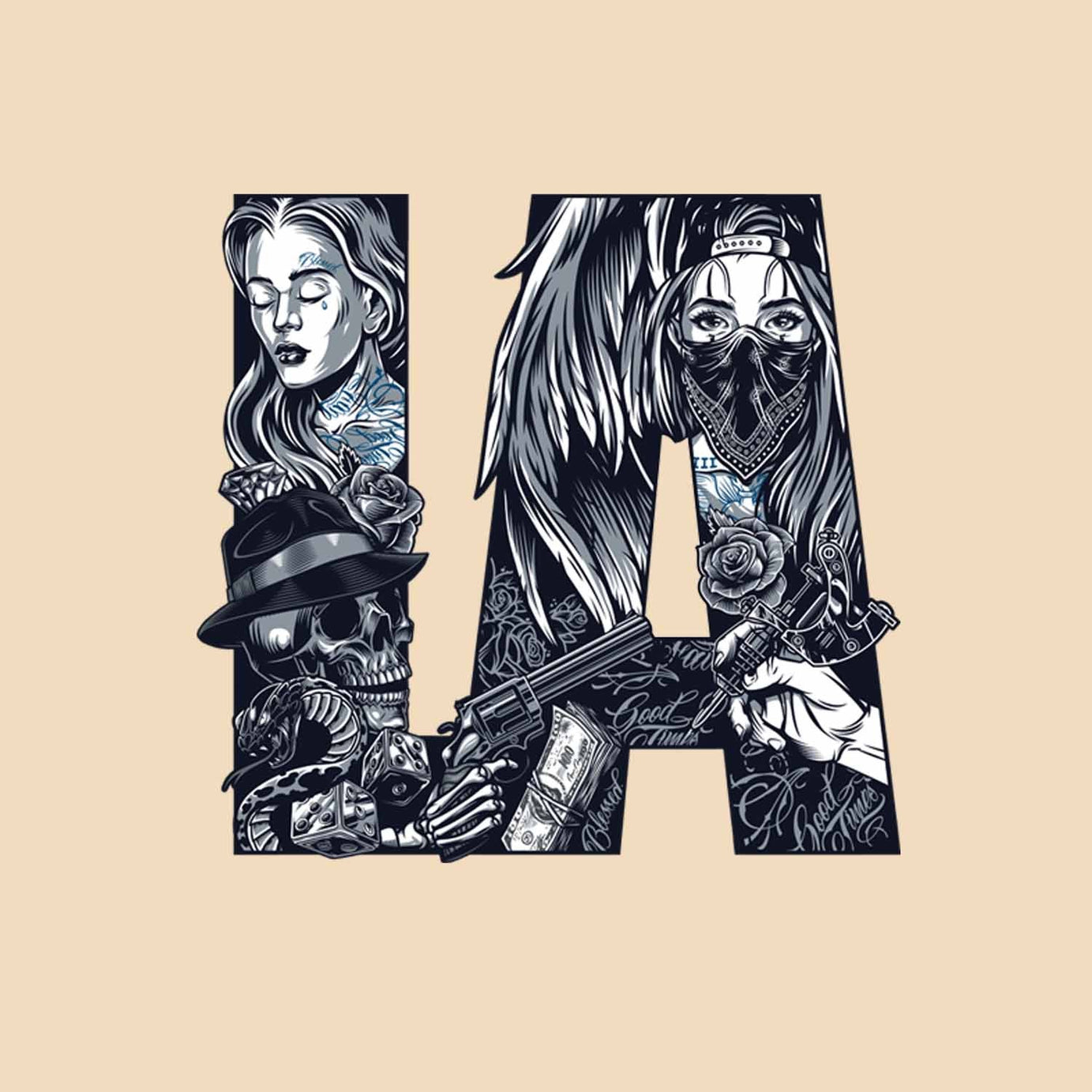 Beige Round Neck Los Angeles Printed Sweatshirt