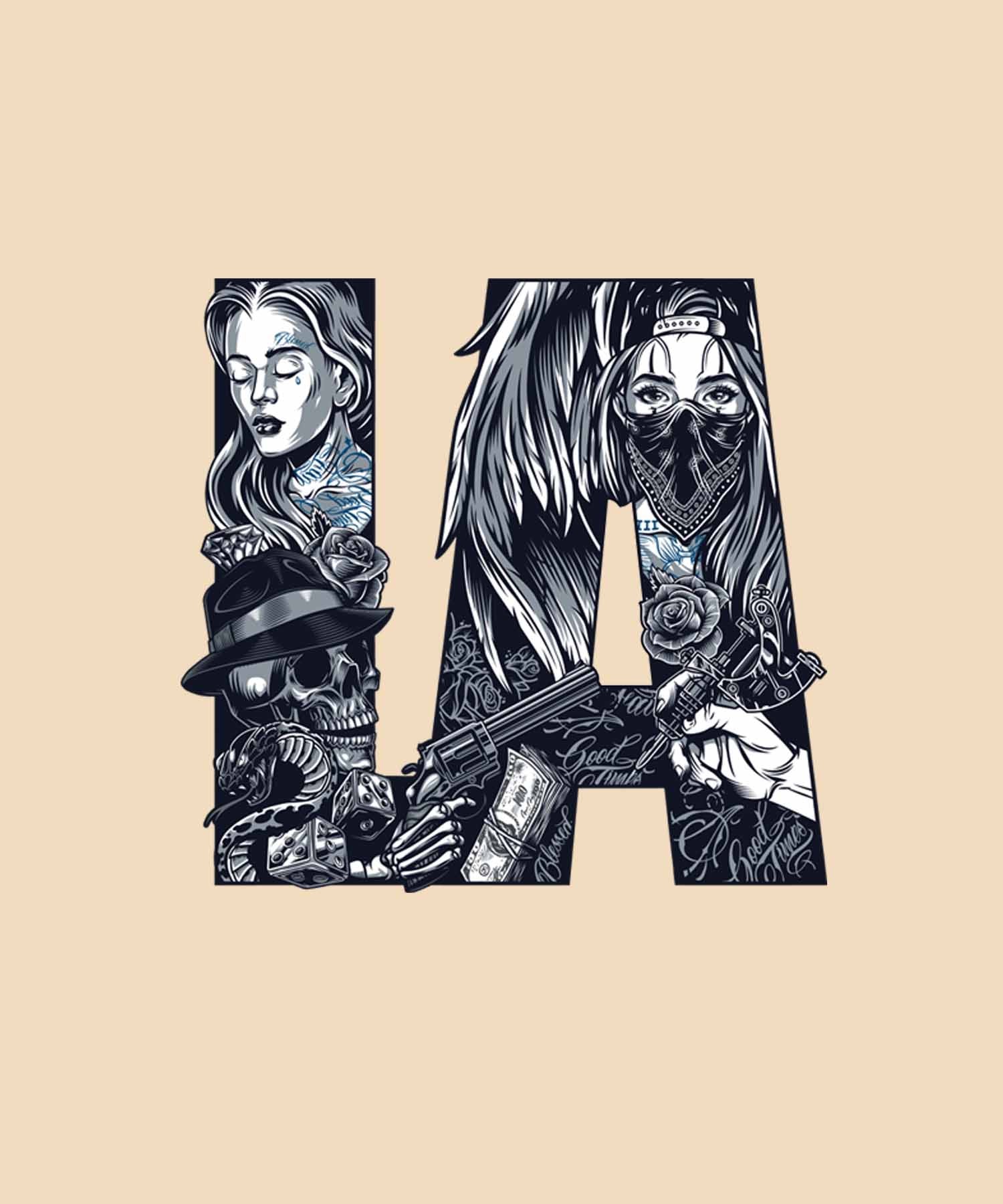 Beige Half Sleeve Round Neck Los Angeles Printed Oversized T-Shirt