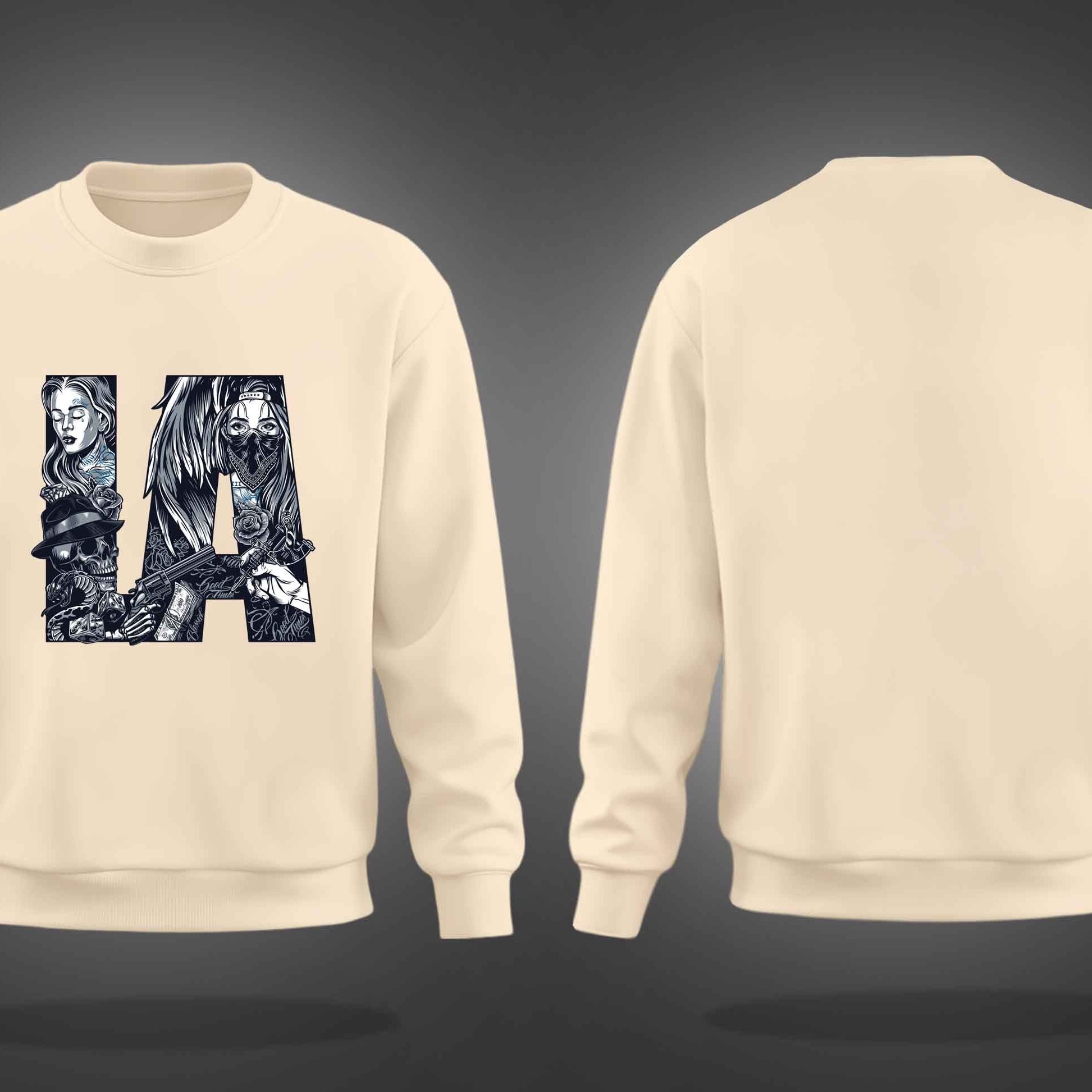 Beige Round Neck Los Angeles Printed Sweatshirt