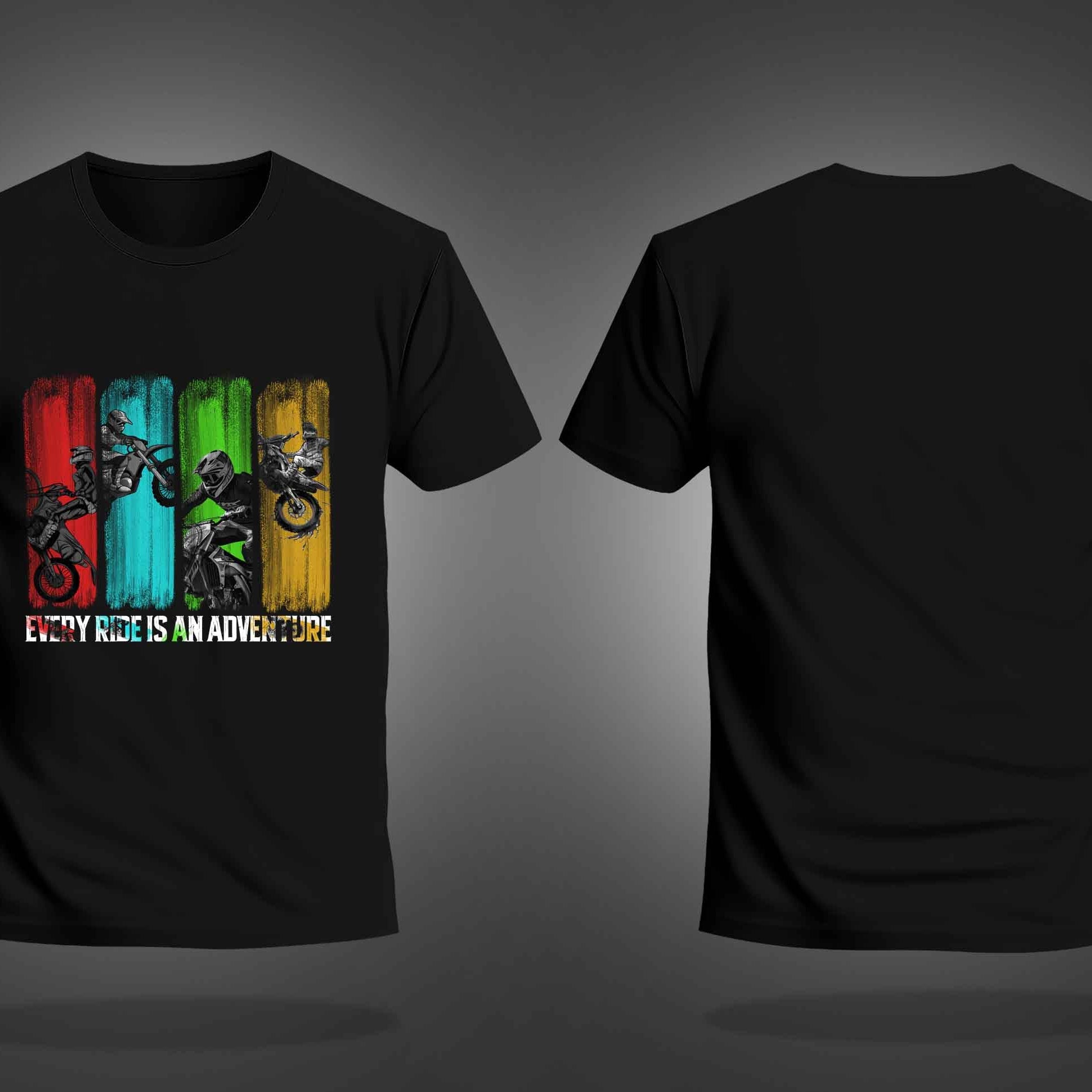 Black Half Sleeve Round Neck Four Bikers Printed Regular T-Shirt
