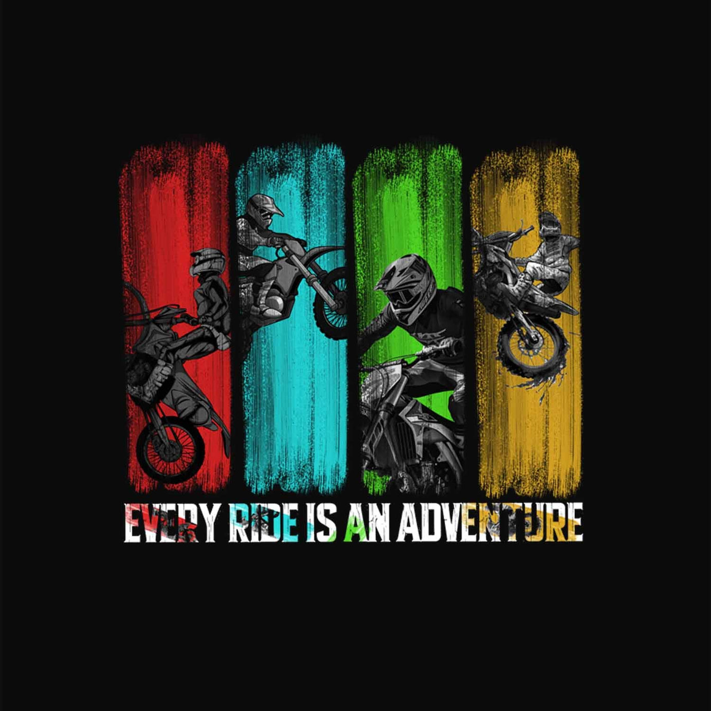 Black Half Sleeve Round Neck Four Bikers Printed Regular T-Shirt