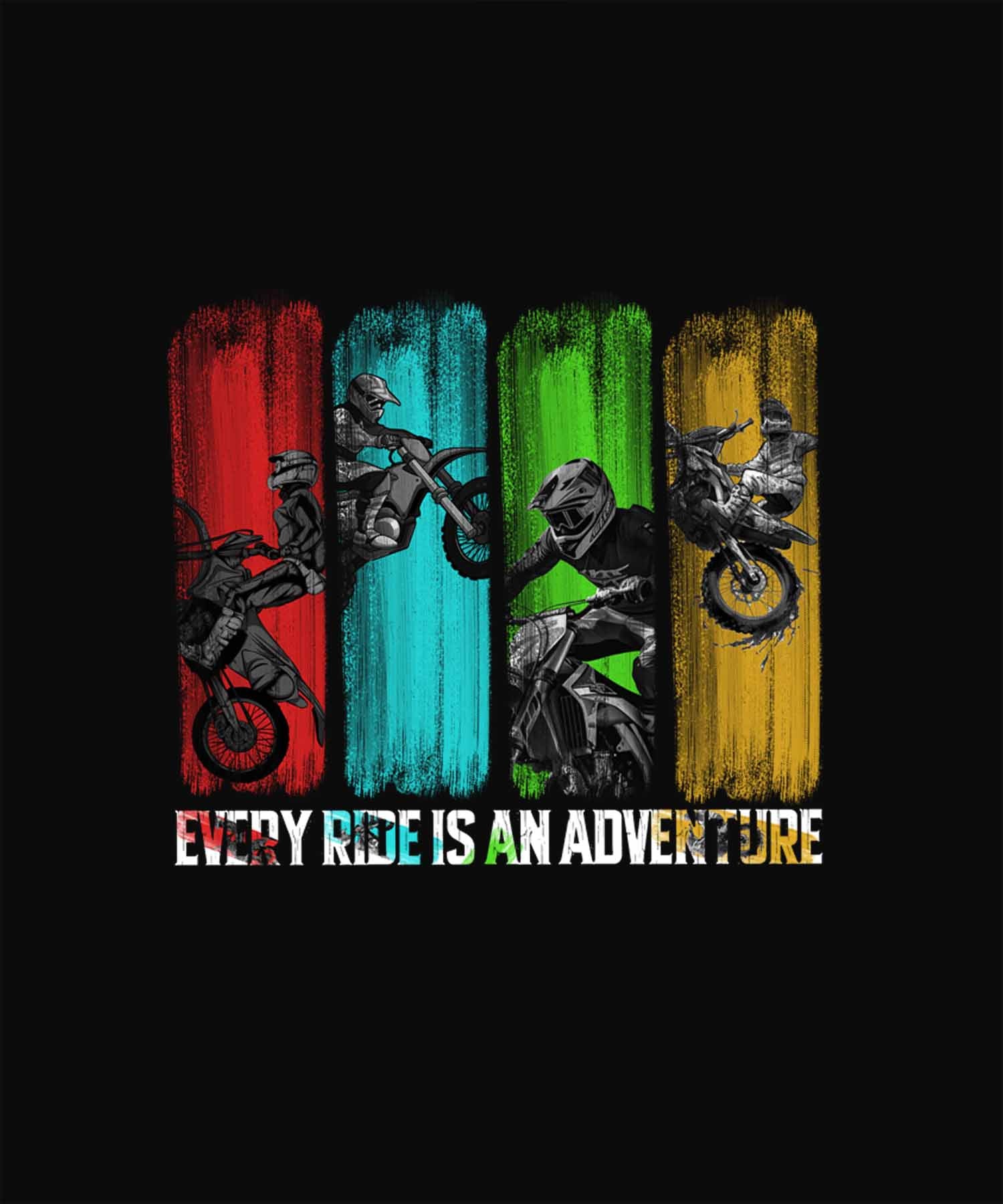 Black Half Sleeve Round Neck Four Bikers Printed Regular T-Shirt