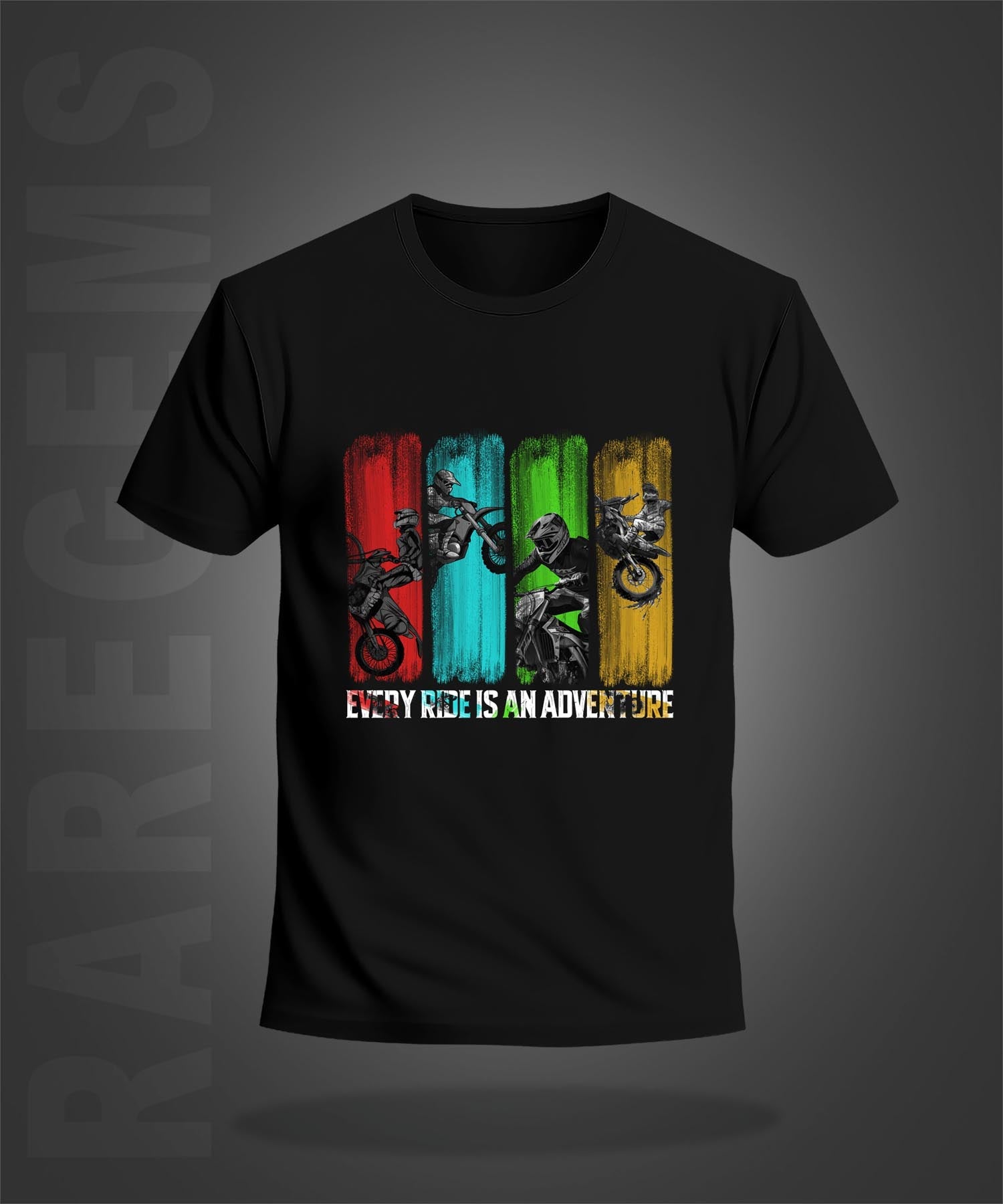 Black Half Sleeve Round Neck Four Bikers Printed Regular T-Shirt