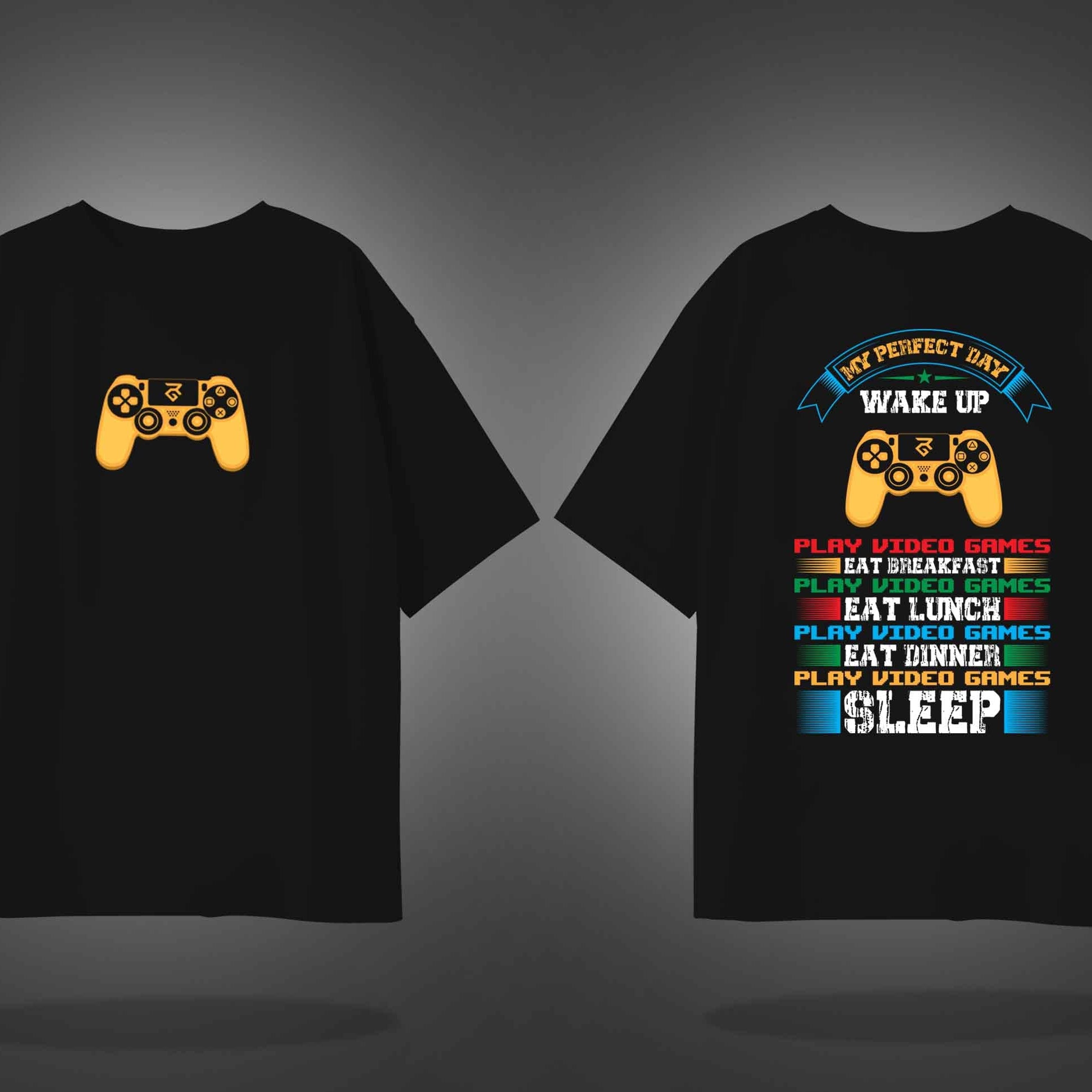 Black Half Sleeve Round Neck Gaming Remote Printed Oversized T-Shirt