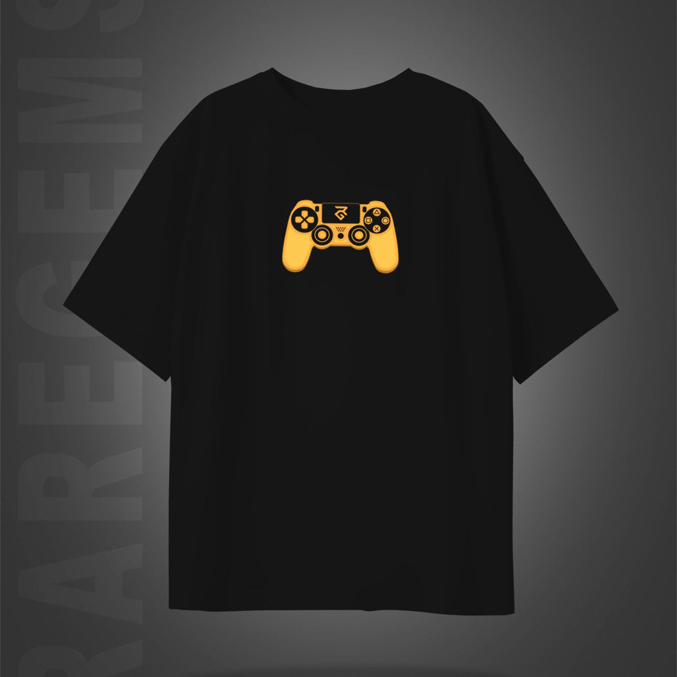 Black Half Sleeve Round Neck Gaming Remote Printed Oversized T-Shirt