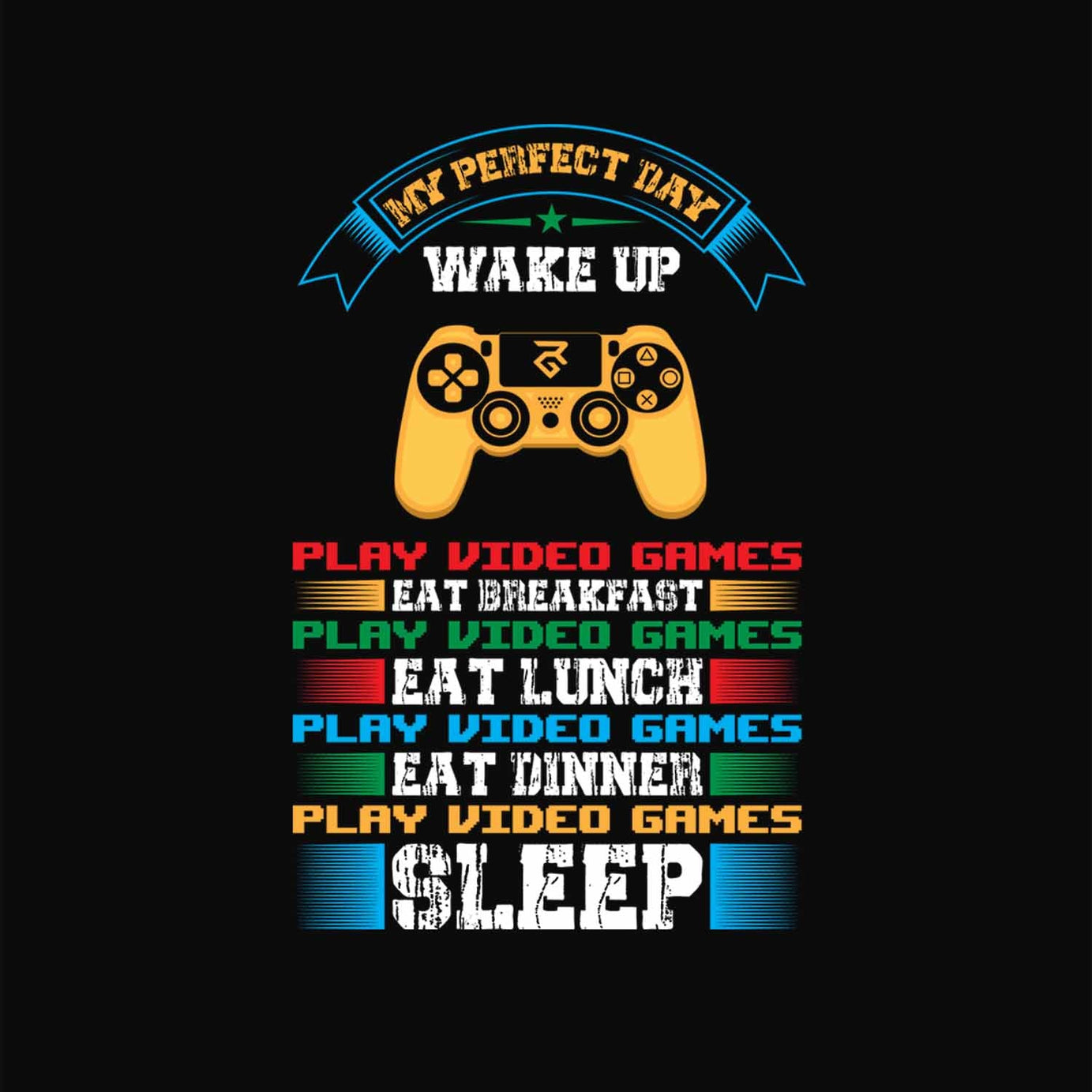 Black Half Sleeve Round Neck Gaming Remote Printed Oversized T-Shirt