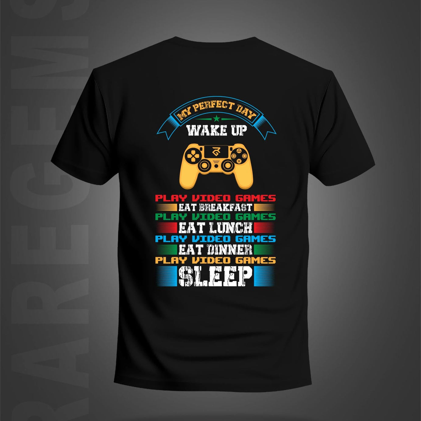 Black Half Sleeve Round Neck Gaming Remote Printed Regular T-Shirt