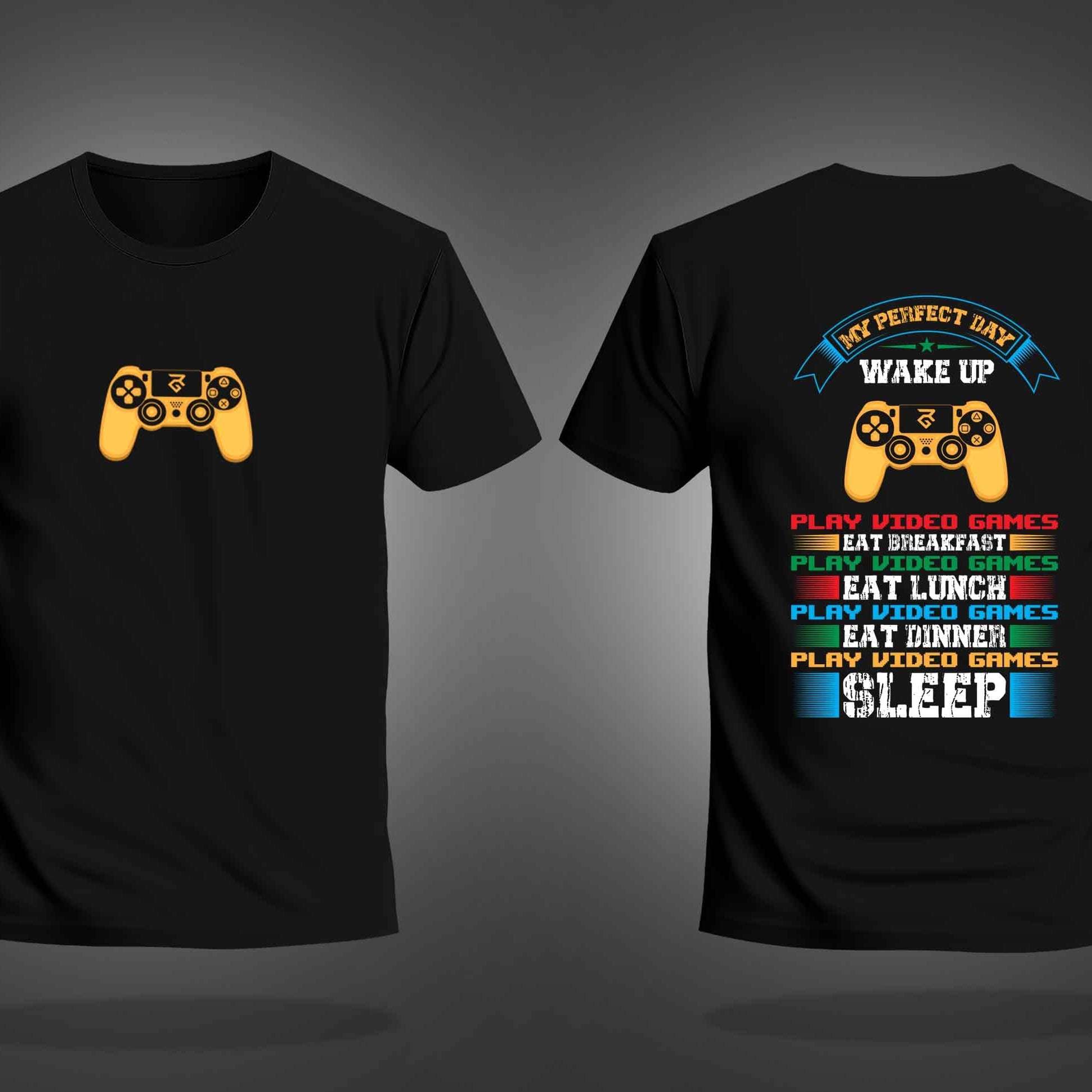 Black Half Sleeve Round Neck Gaming Remote Printed Regular T-Shirt