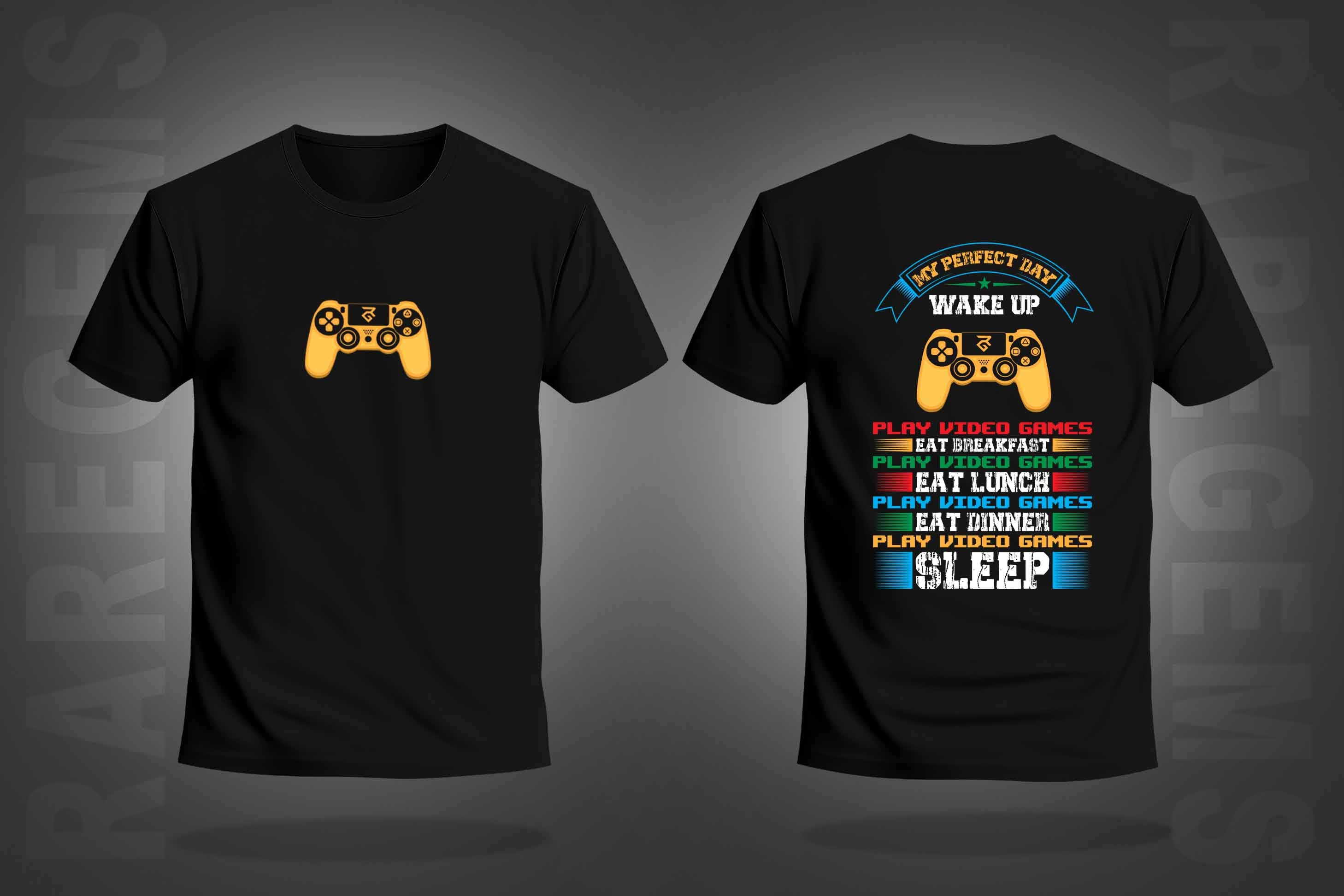 Black Half Sleeve Round Neck Gaming Remote Printed Regular T-Shirt