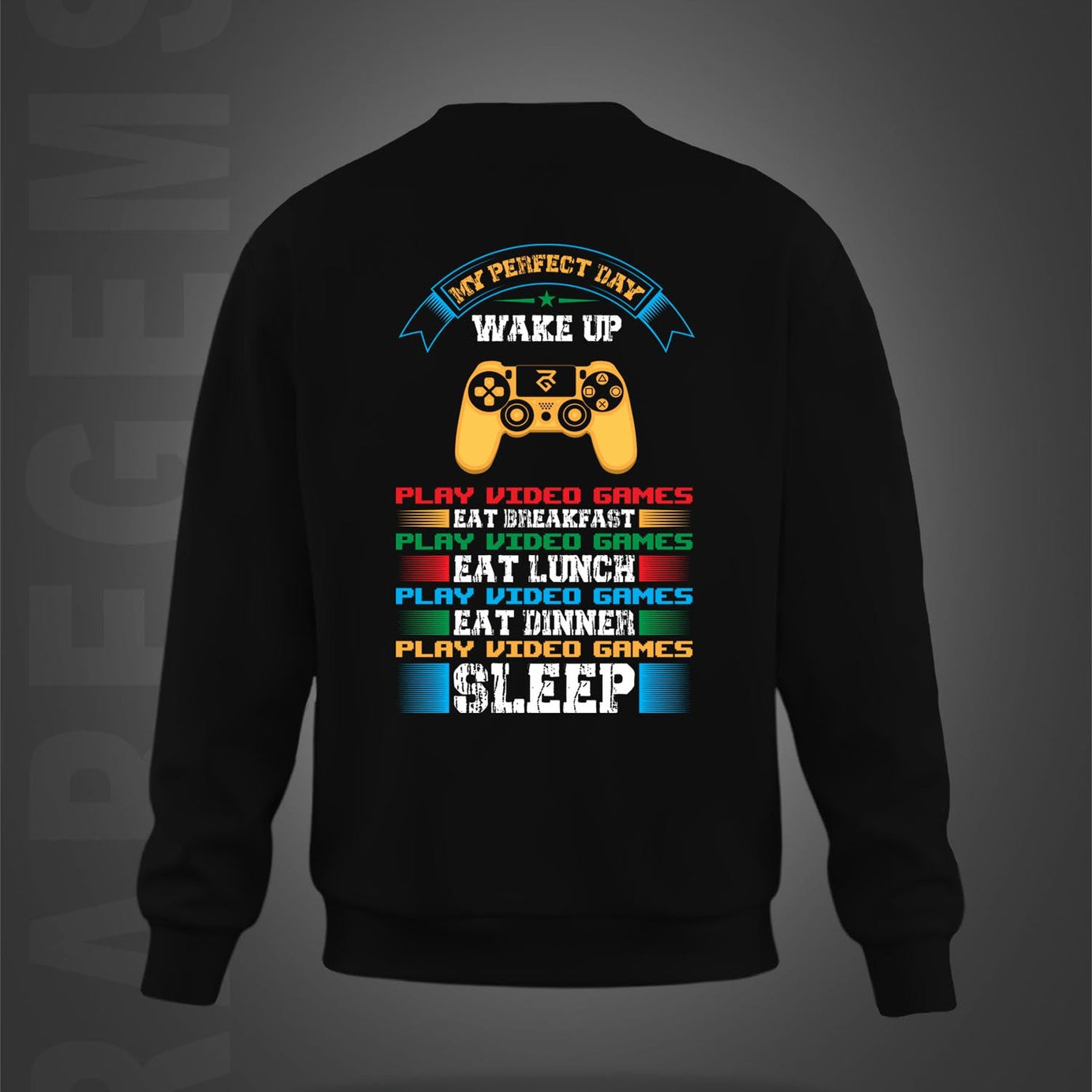 Black Round Neck Gaming Remote Printed Sweatshirt