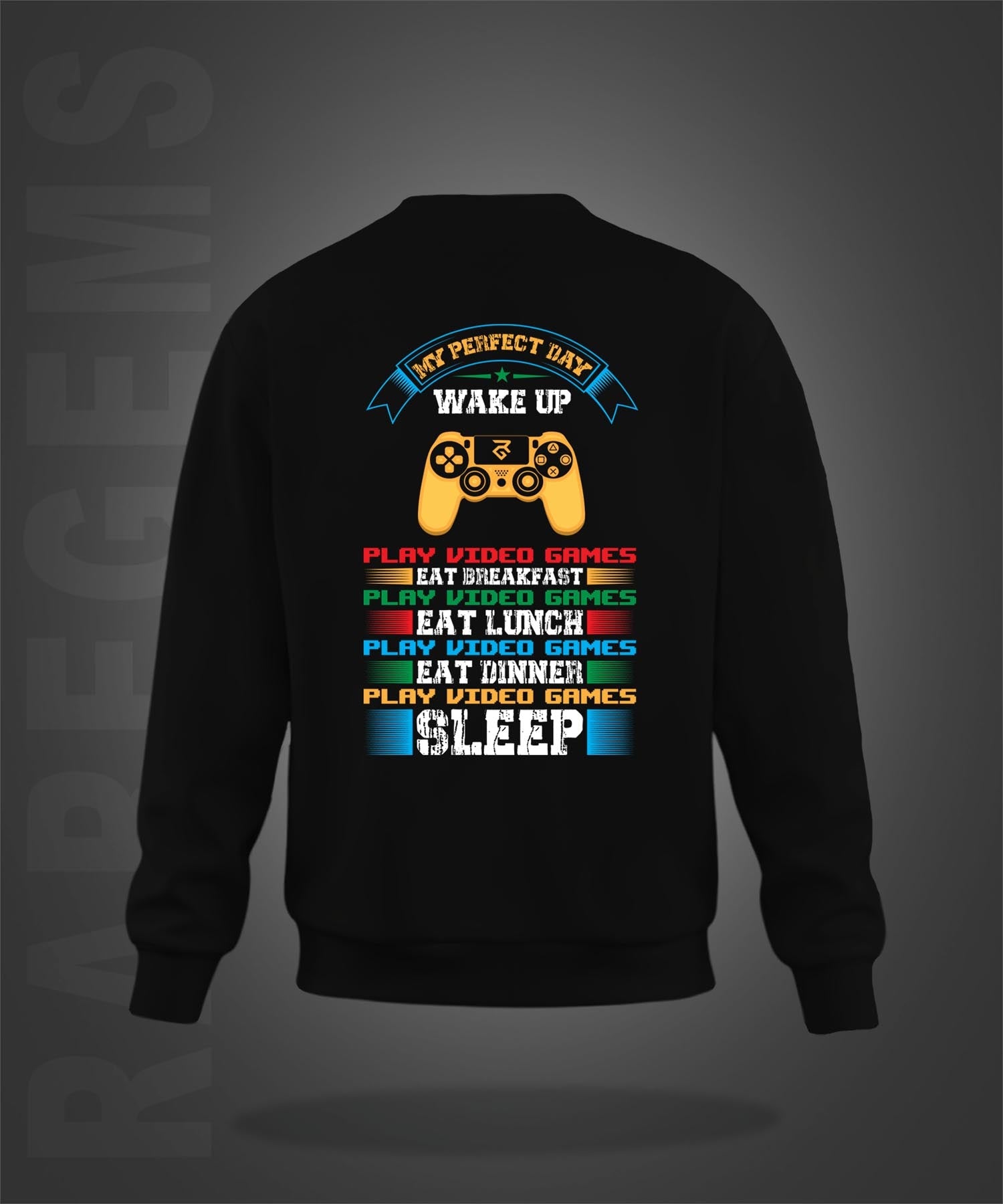 Black Round Neck Gaming Remote Printed Sweatshirt