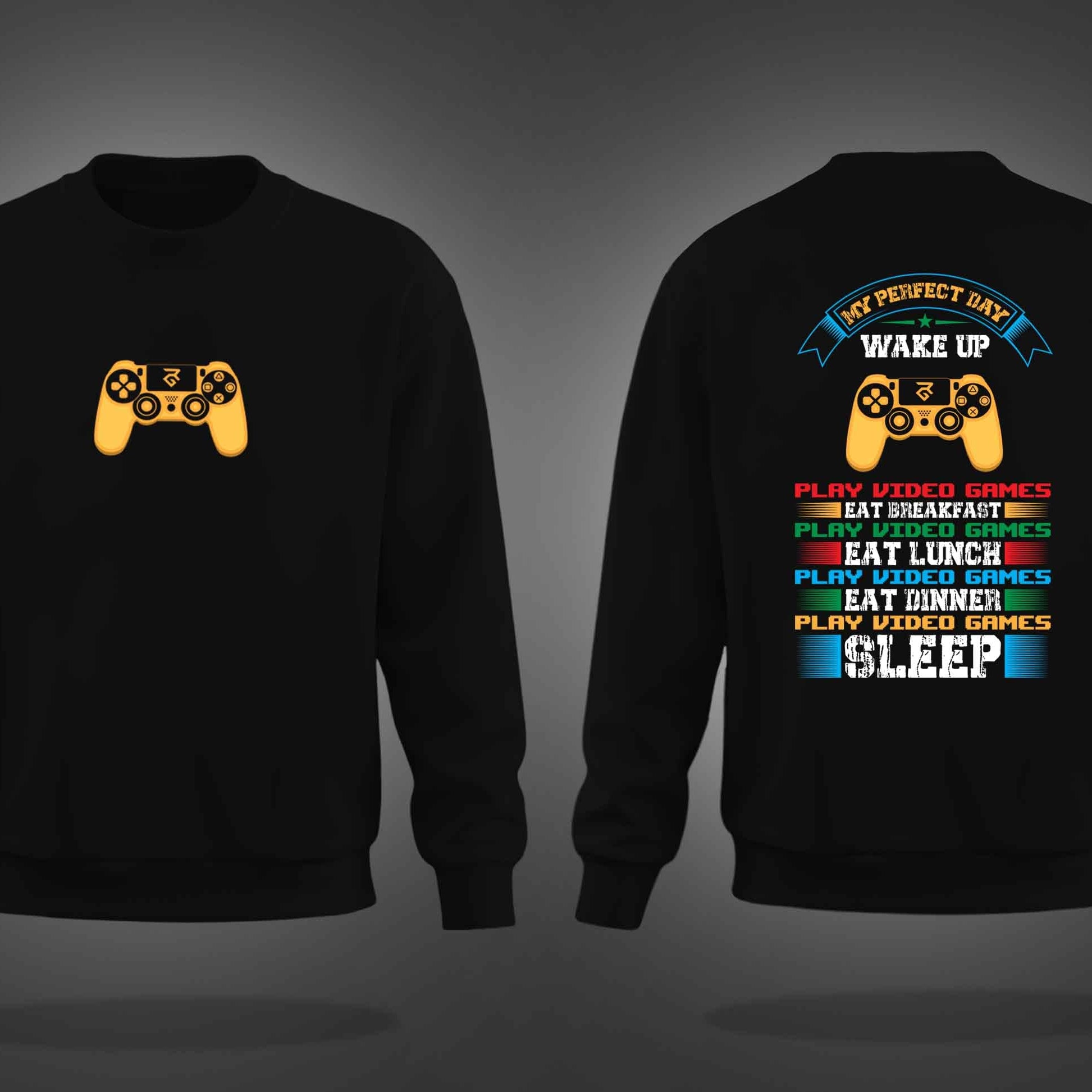 Black Round Neck Gaming Remote Printed Sweatshirt
