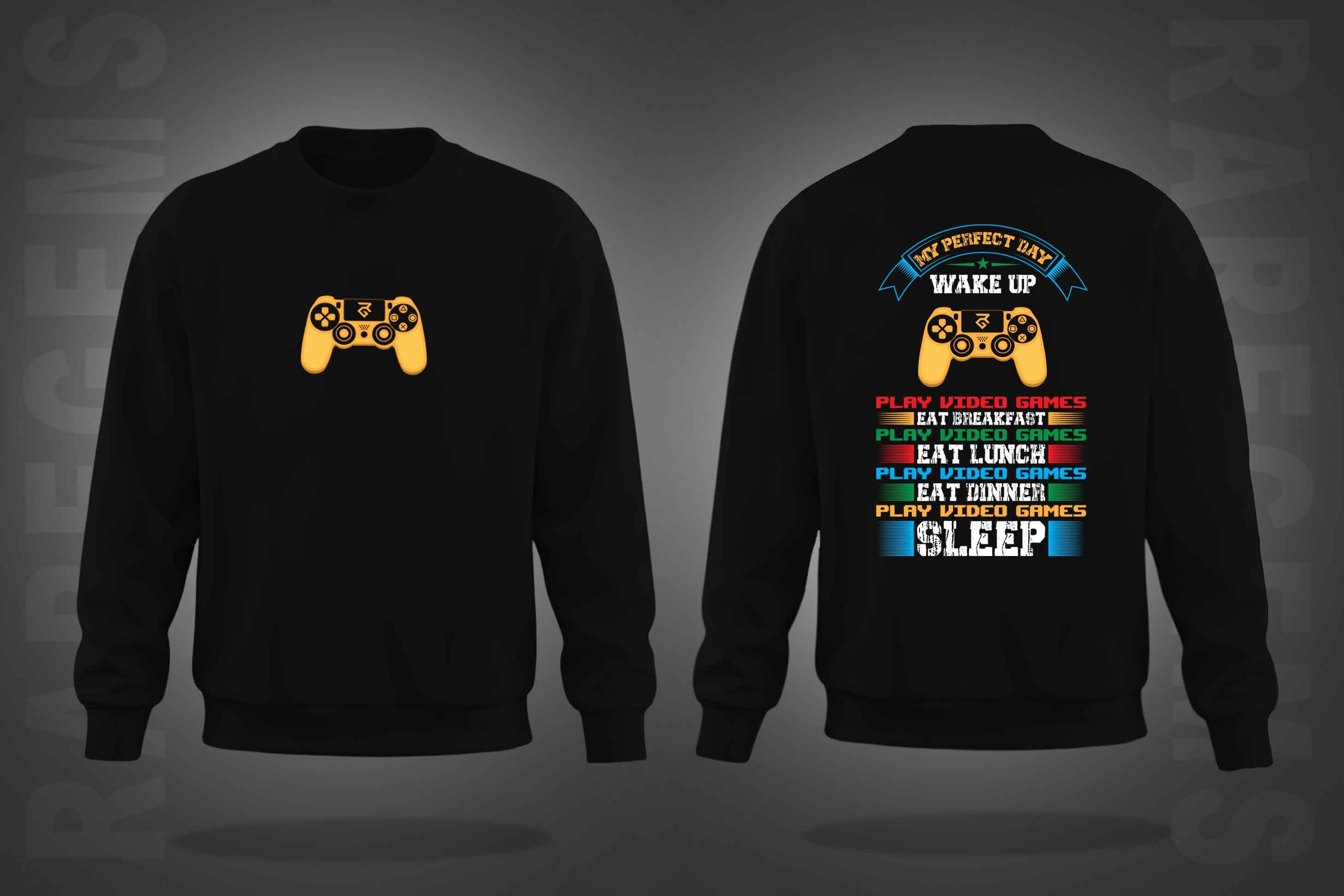 Black Round Neck Gaming Remote Printed Sweatshirt