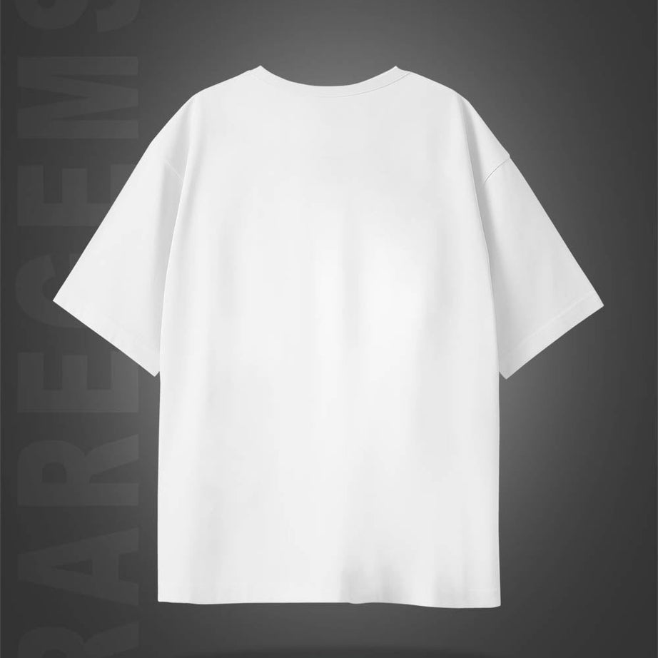 White Half Sleeve Round Neck Think Outside The Box Printed Oversized T-Shirt