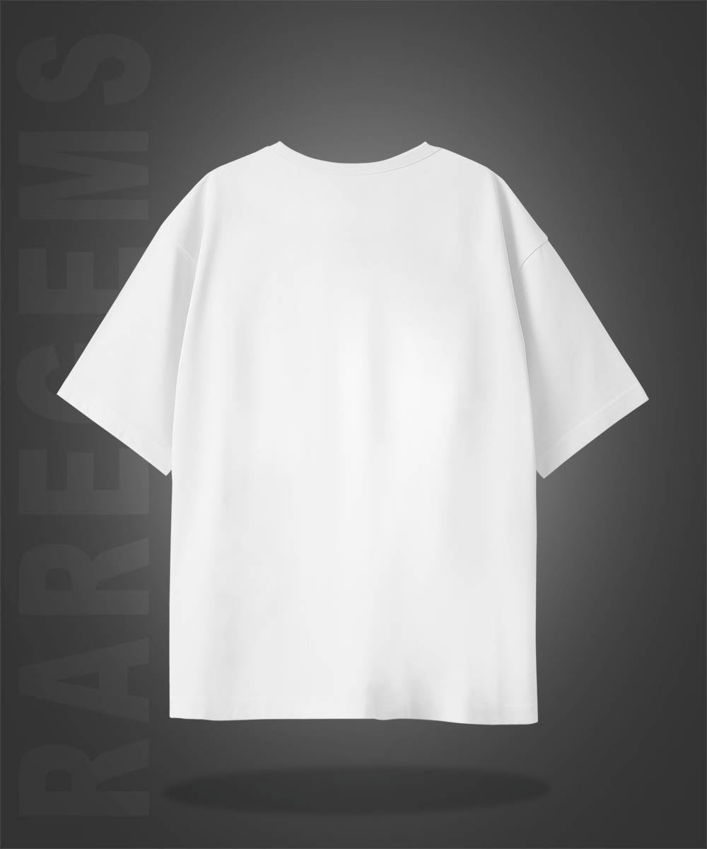 White Half Sleeve Round Neck Think Outside The Box Printed Oversized T-Shirt