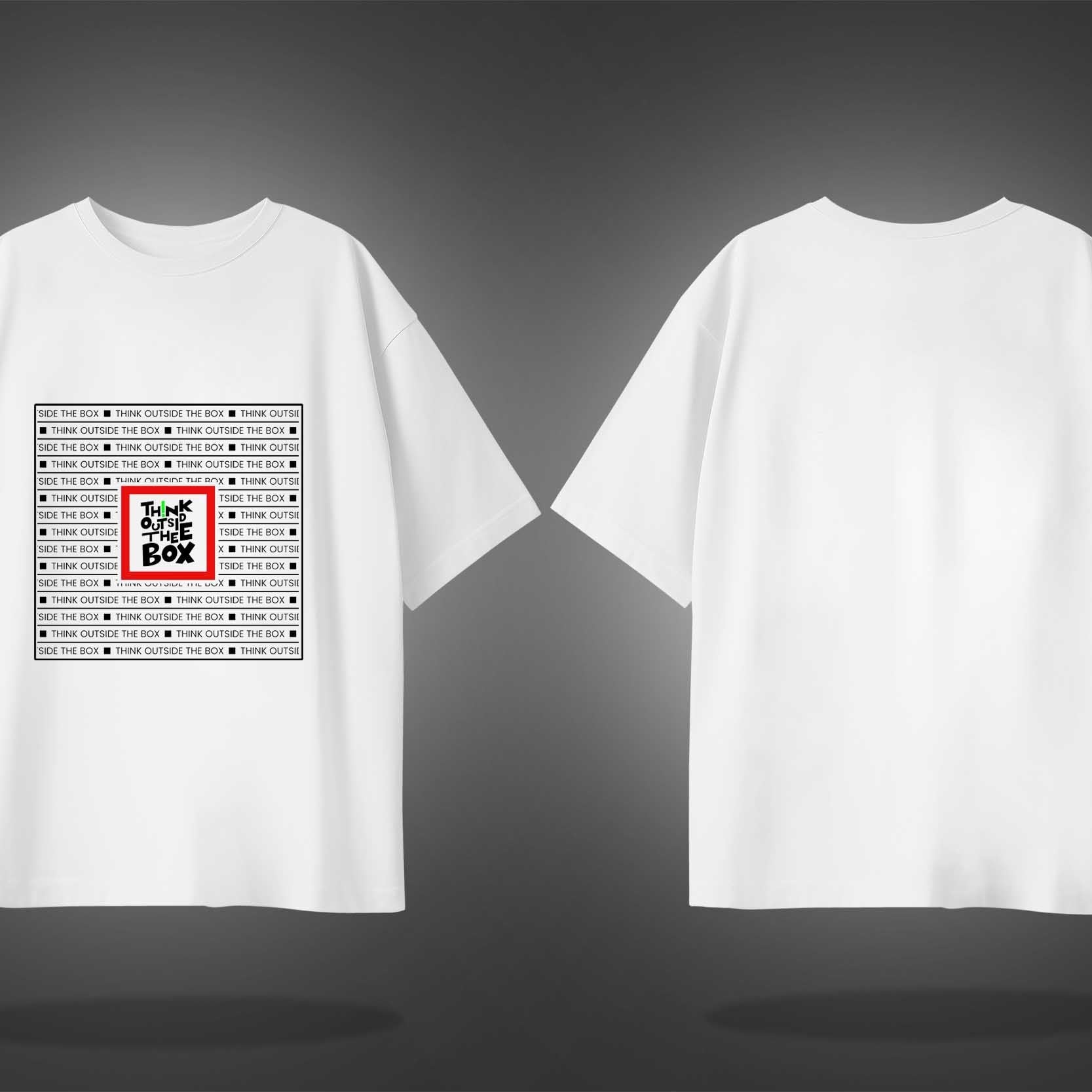 White Half Sleeve Round Neck Think Outside The Box Printed Oversized T-Shirt