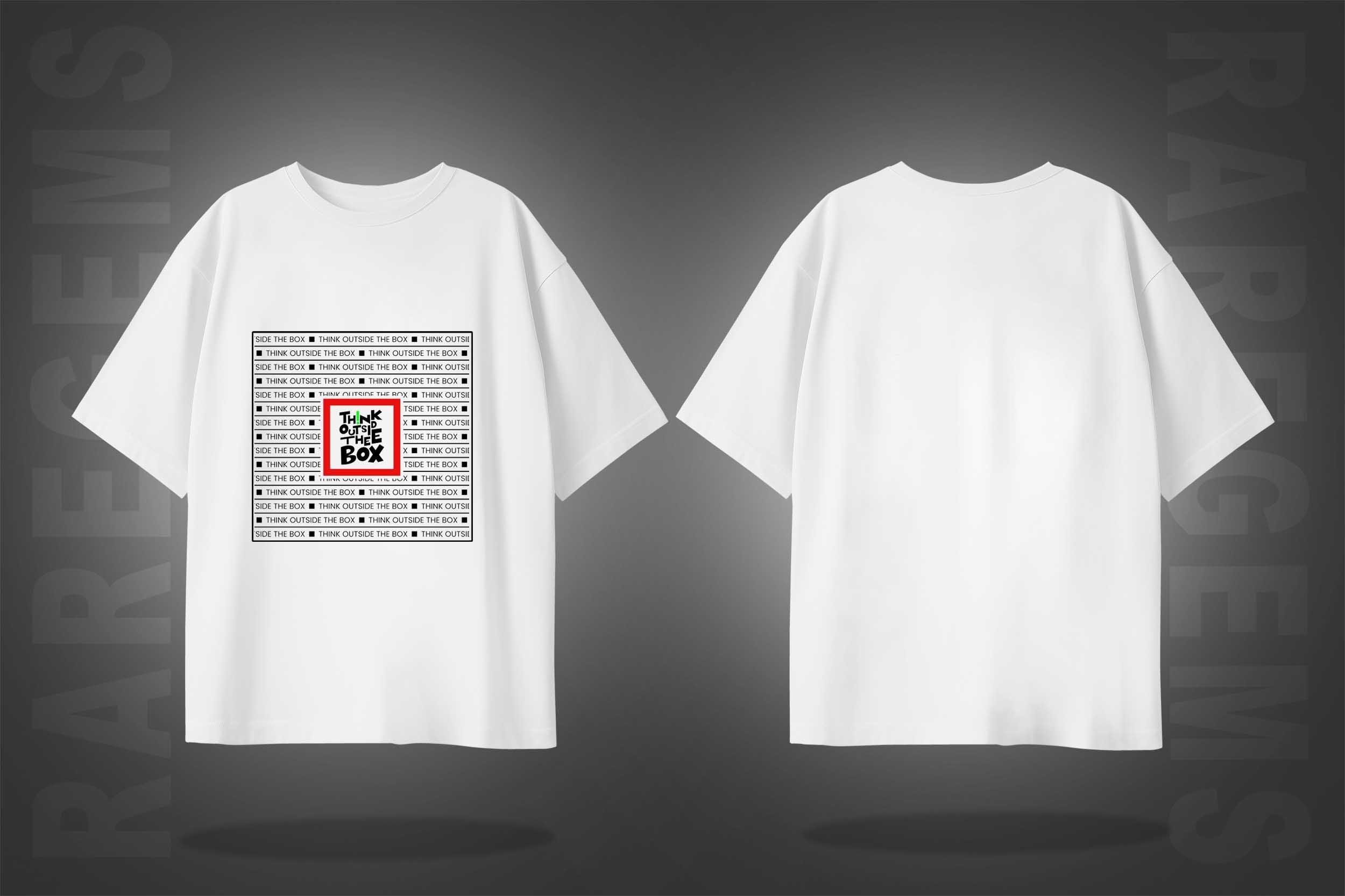 White Half Sleeve Round Neck Think Outside The Box Printed Oversized T-Shirt