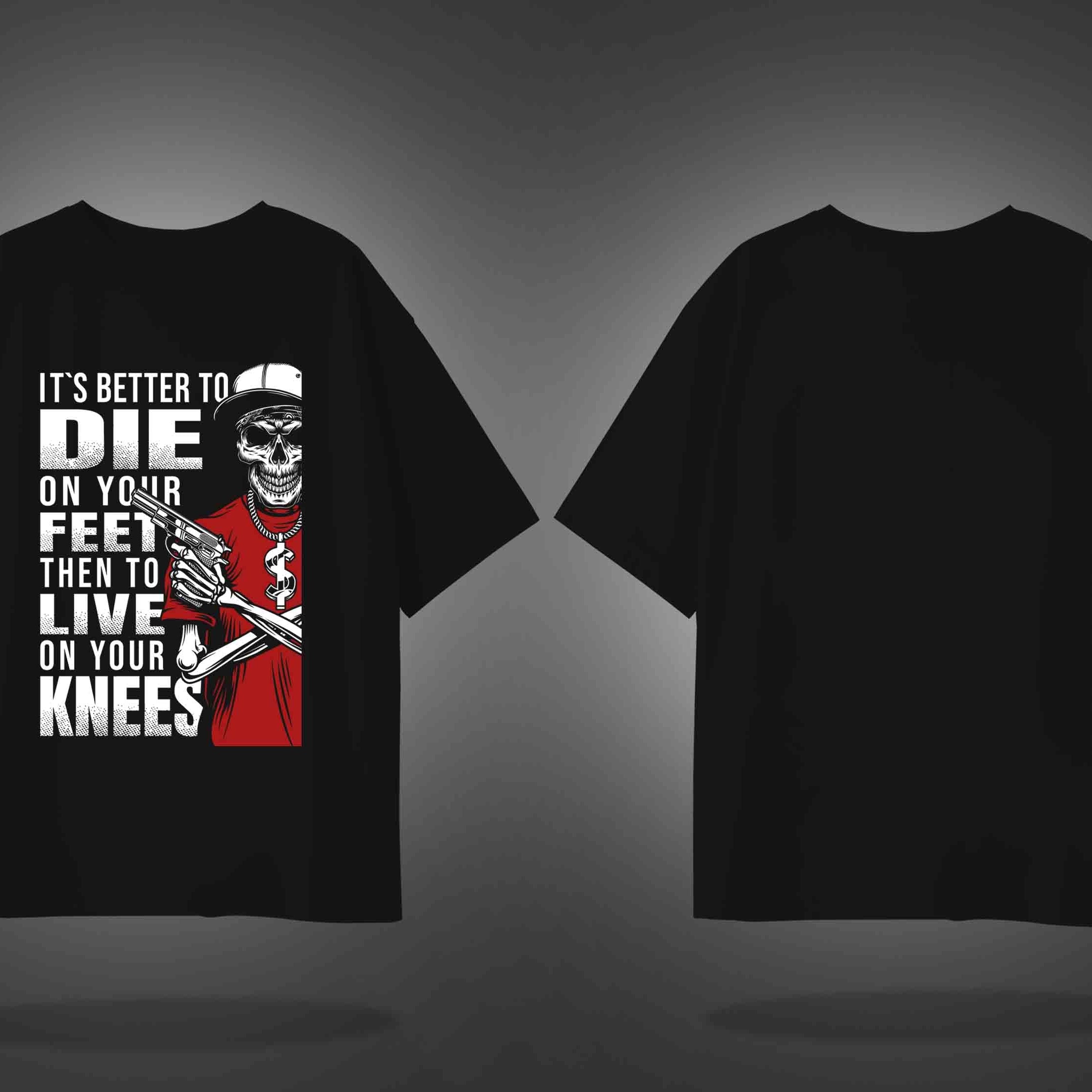 Black Half Sleeve Round Neck Cool Skeleton With Gun Printed Oversized T-Shirt