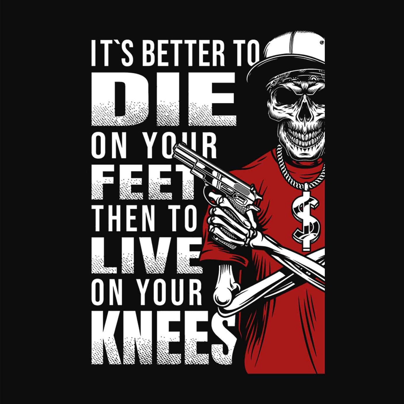 Black Half Sleeve Round Neck Cool Skeleton With Gun Printed Oversized T-Shirt