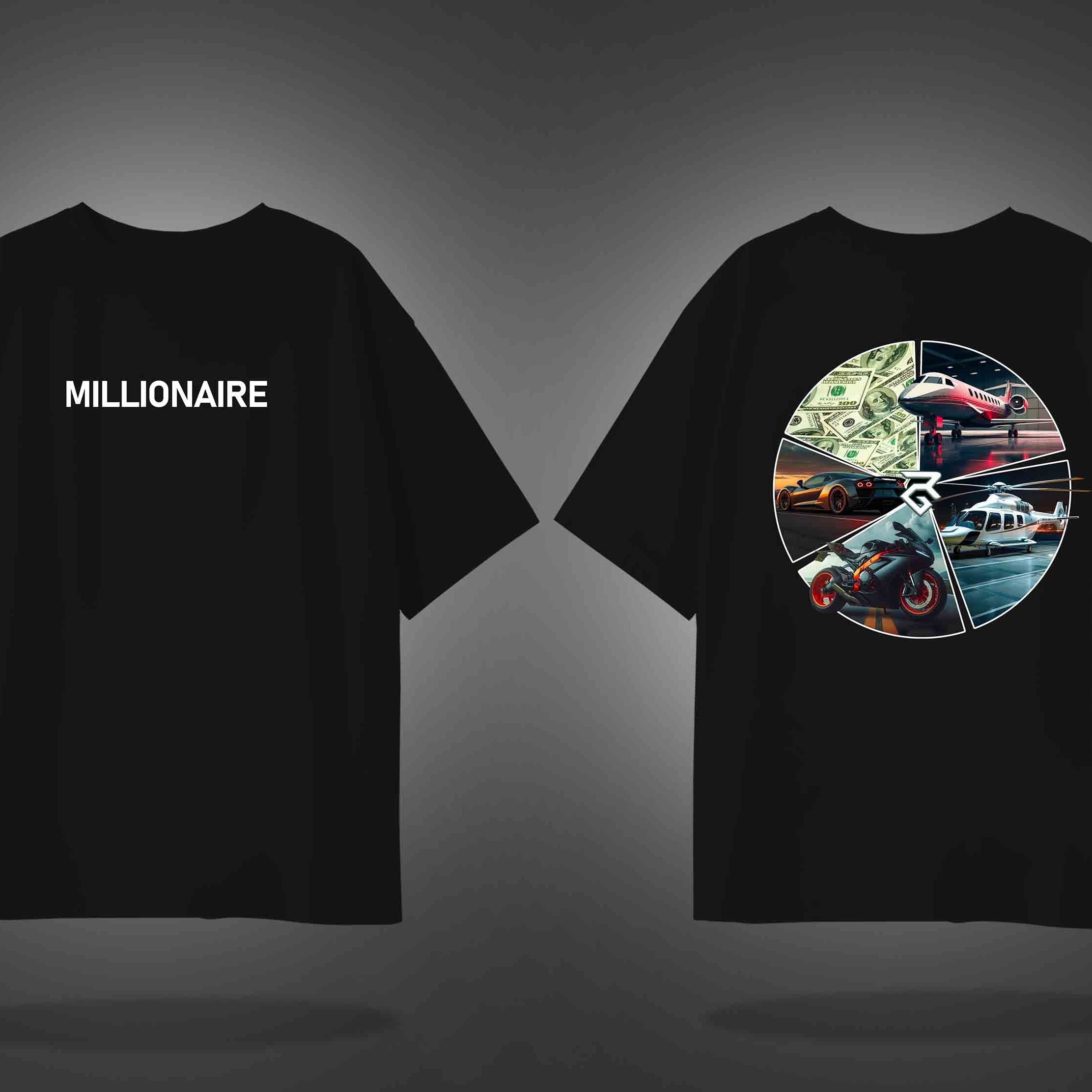 Black Half Sleeve Round Neck Millionaire Printed Oversized T-Shirt