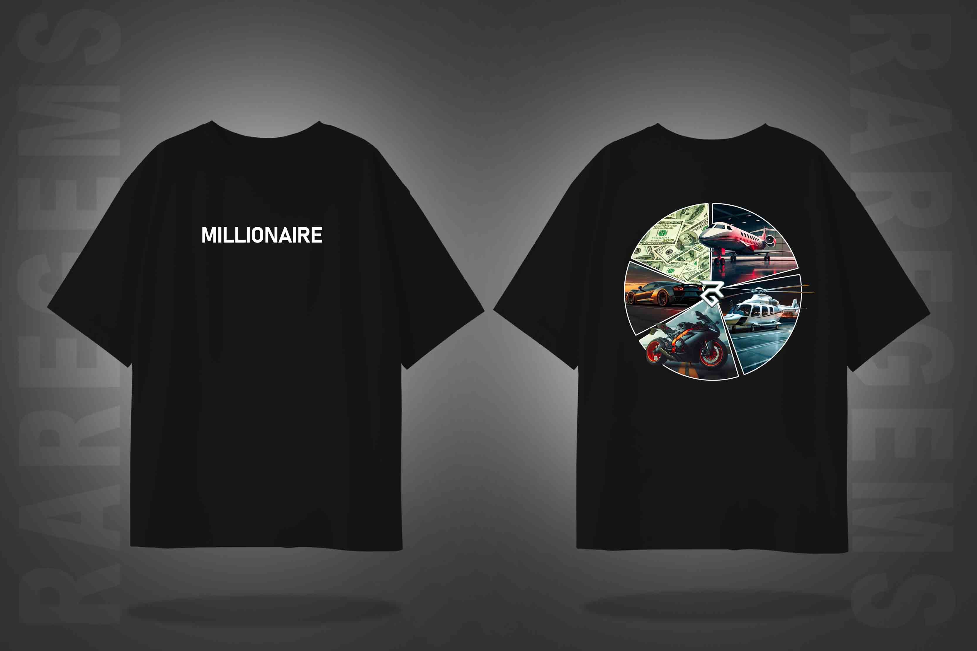 Black Half Sleeve Round Neck Millionaire Printed Oversized T-Shirt