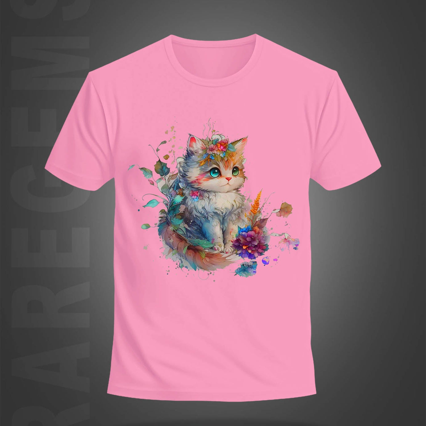 Pink Half Sleeve Round Neck Cute Cat Printed Regular T-Shirt