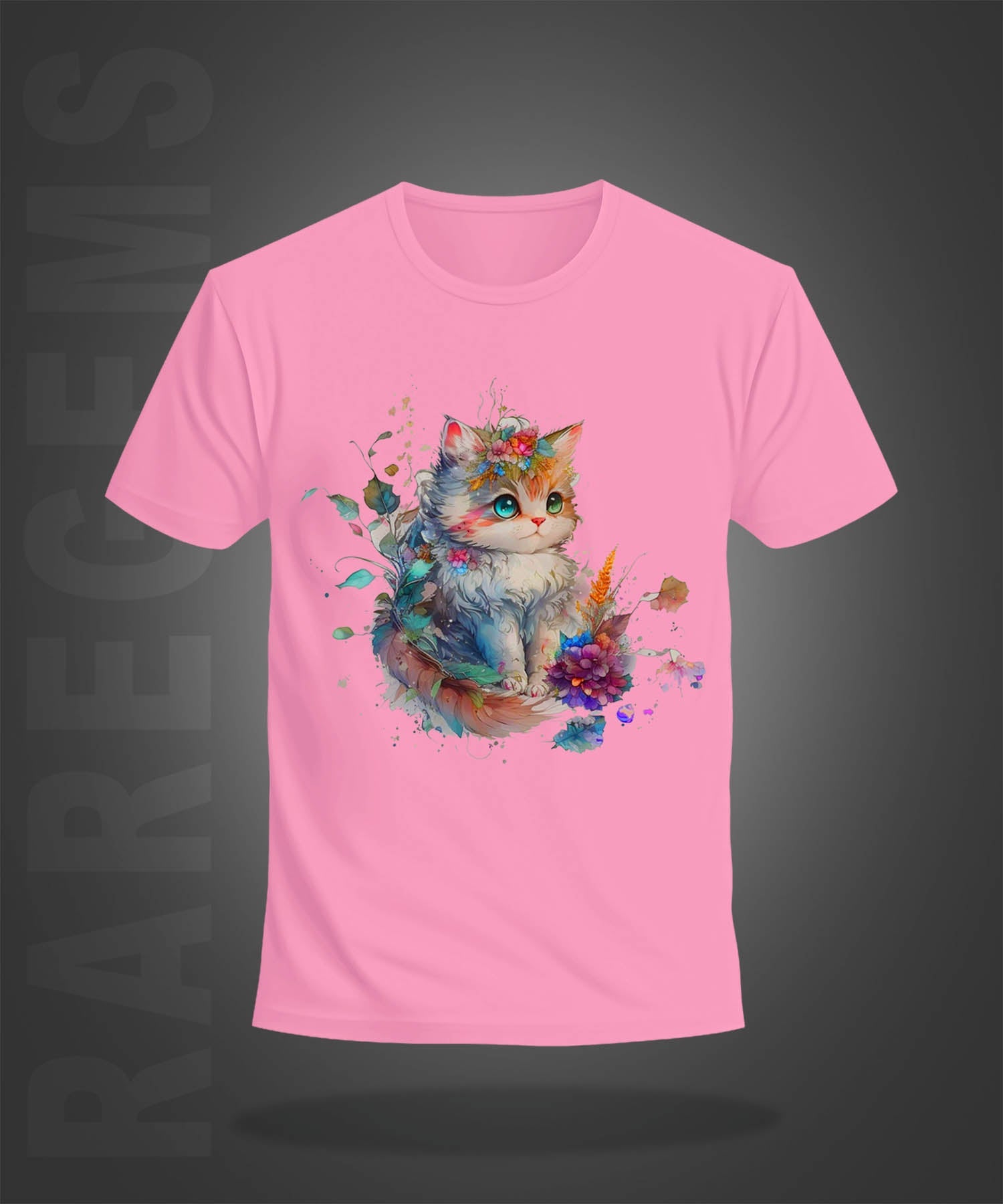 Pink Half Sleeve Round Neck Cute Cat Printed Regular T-Shirt