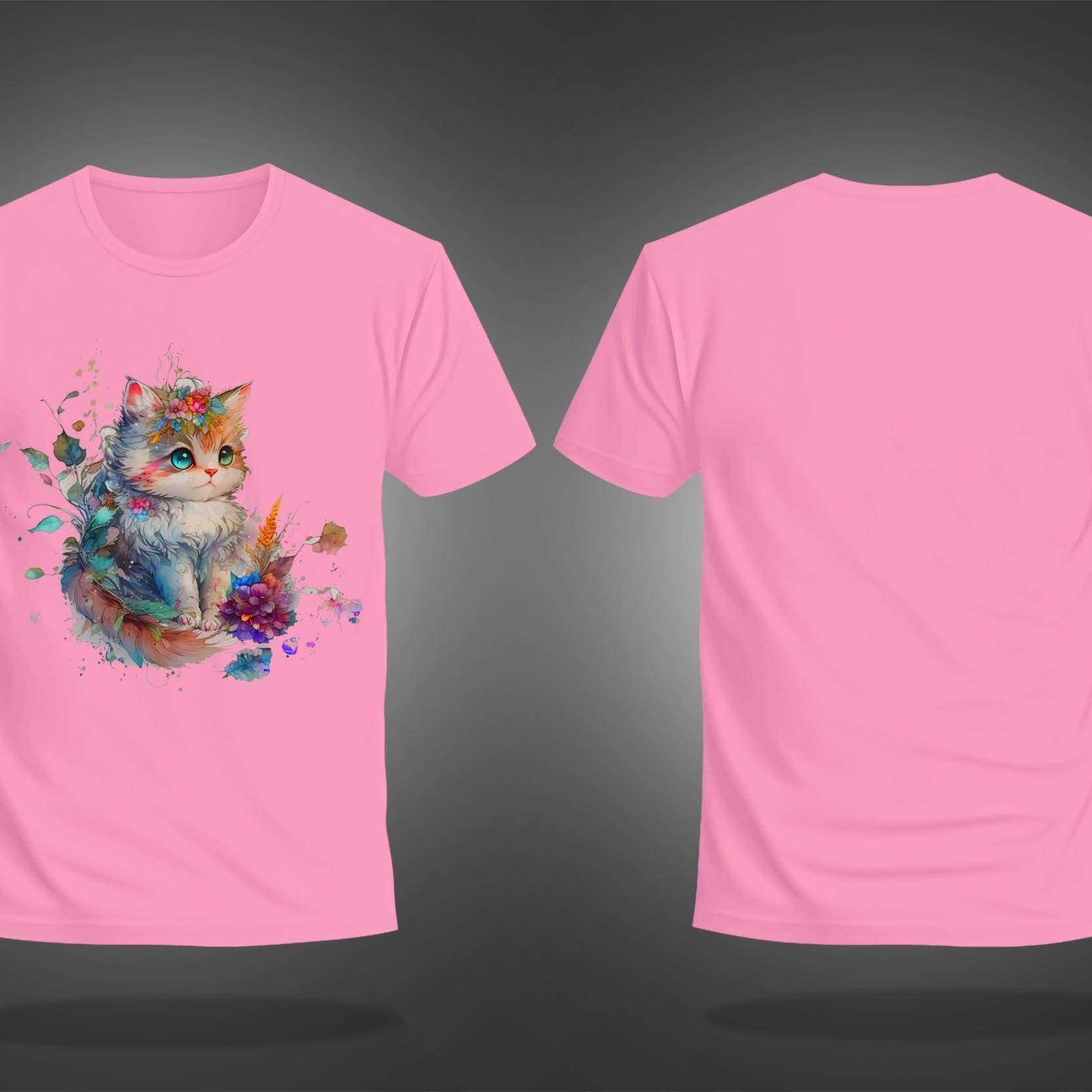 Pink Half Sleeve Round Neck Cute Cat Printed Regular T-Shirt