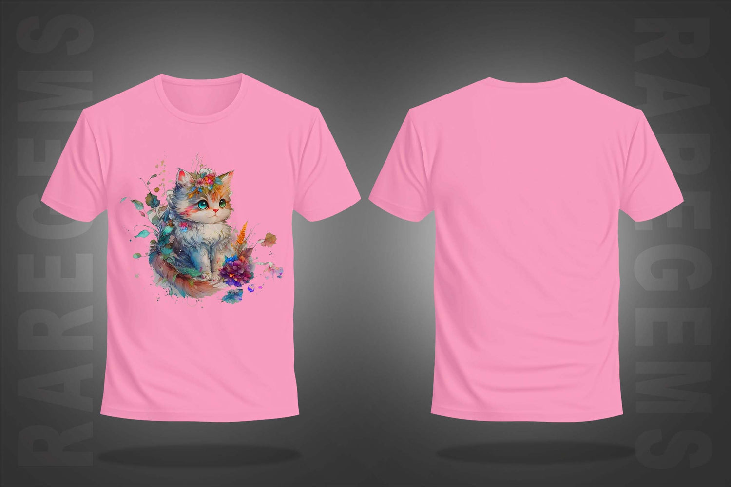 Pink Half Sleeve Round Neck Cute Cat Printed Regular T-Shirt