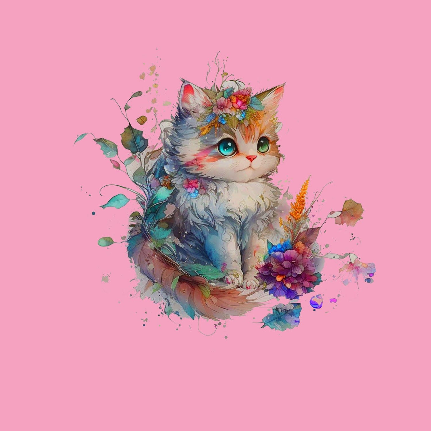 Pink Half Sleeve Round Neck Cute Cat Printed Regular T-Shirt