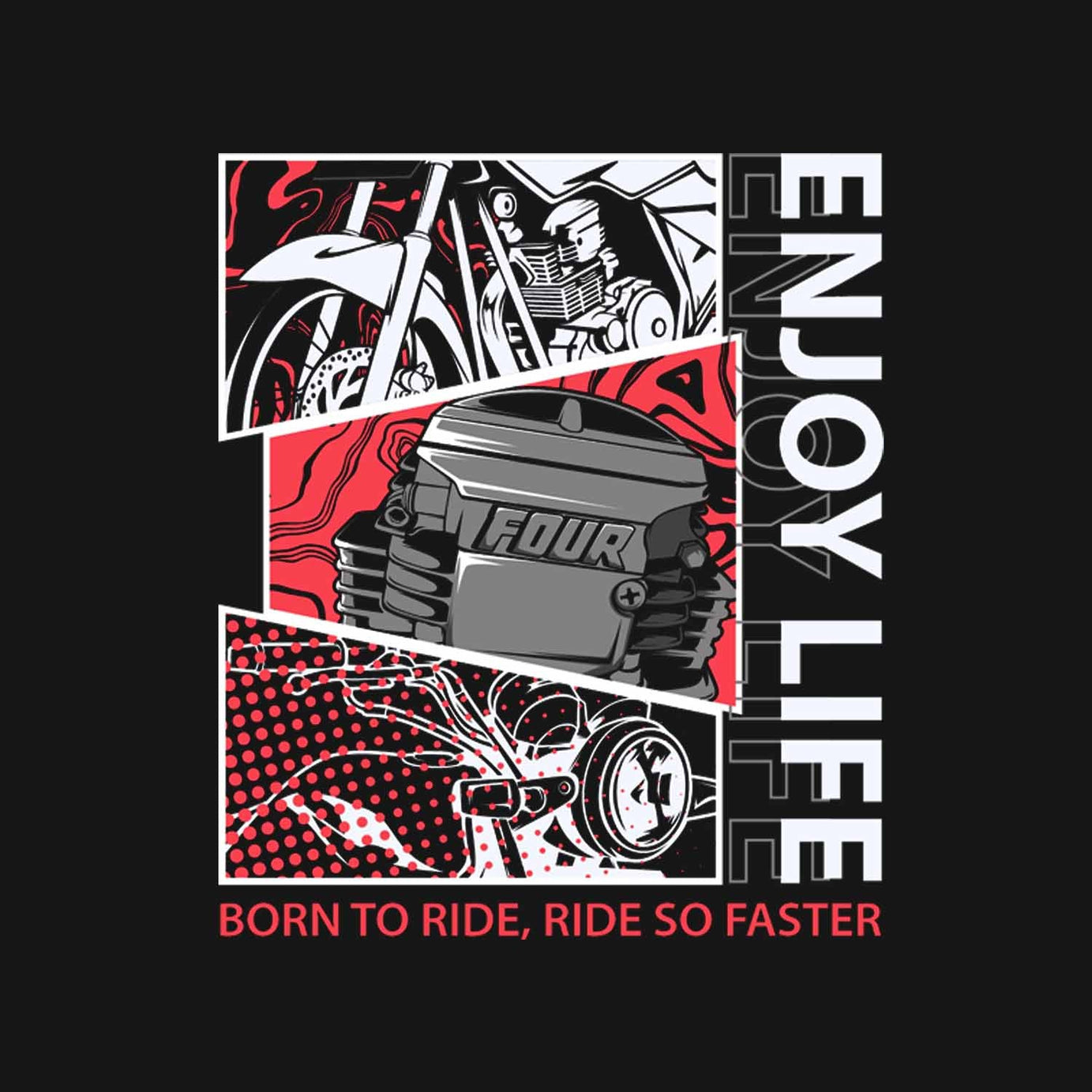 Black Half Sleeve Round Neck Ride Bike And Enjoy Life Printed Regular T-Shirt