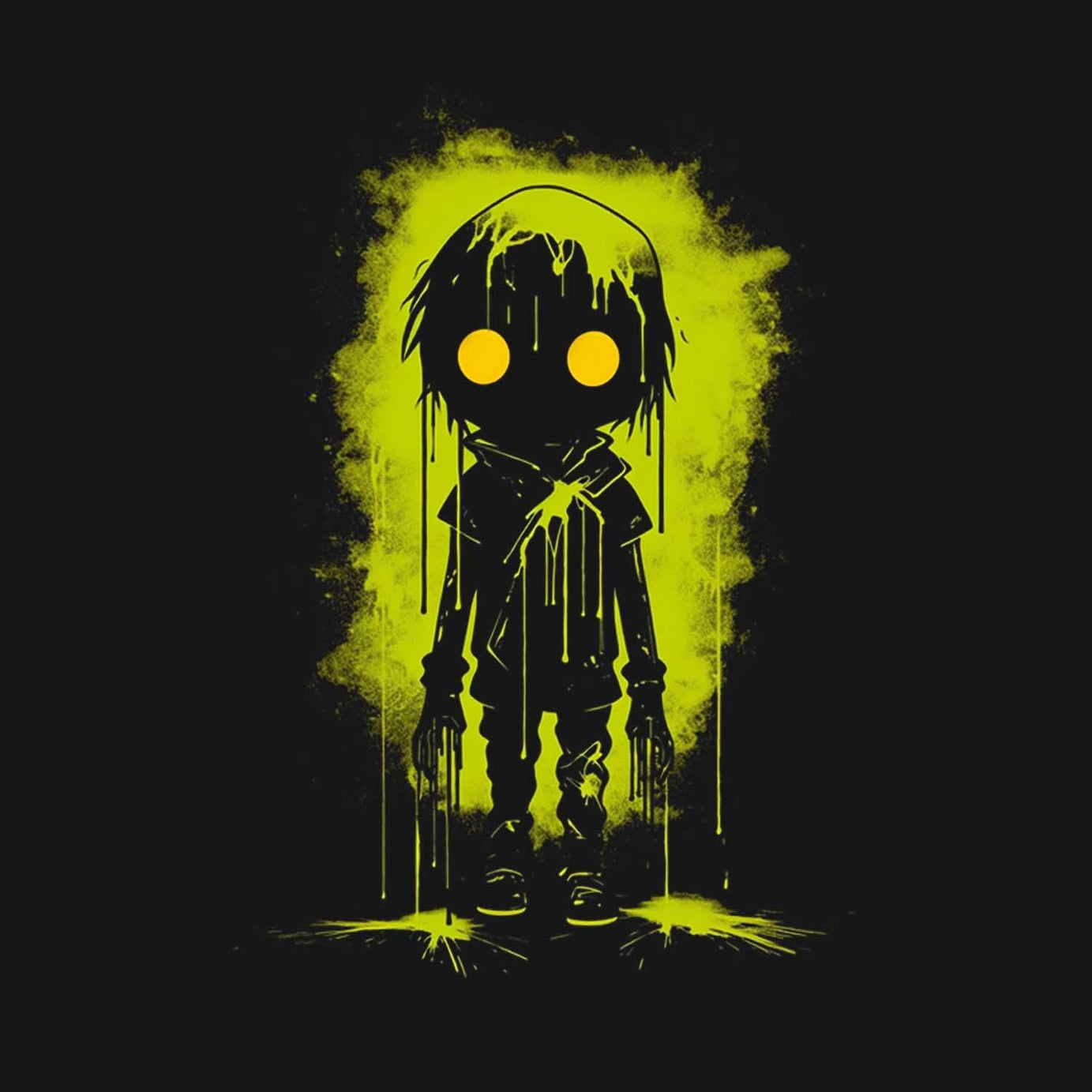 Black Half Sleeve Round Neck Neon Spooky Boy Printed Regular T-Shirt