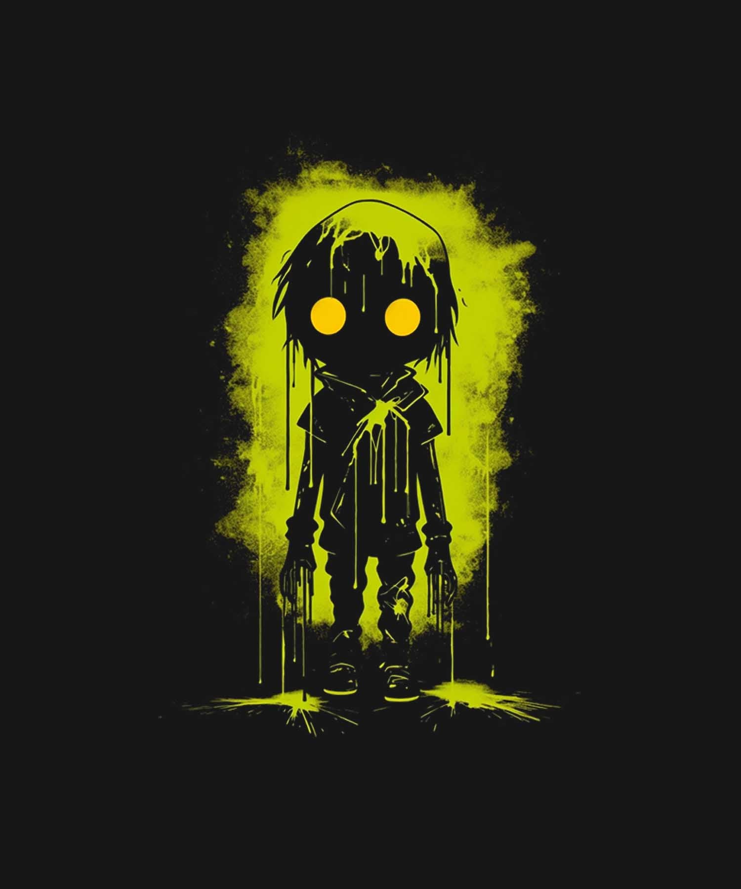 Black Half Sleeve Round Neck Neon Spooky Boy Printed Regular T-Shirt