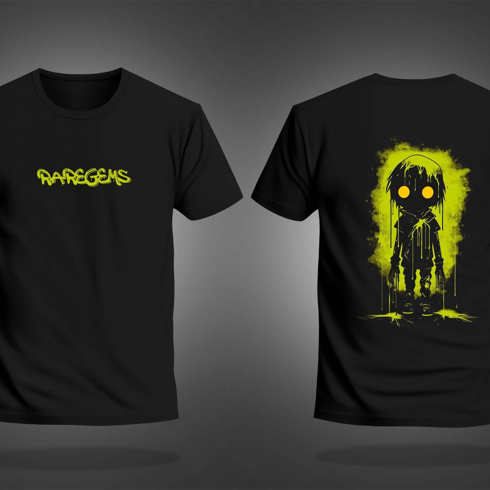 Black Half Sleeve Round Neck Neon Spooky Boy Printed Regular T-Shirt