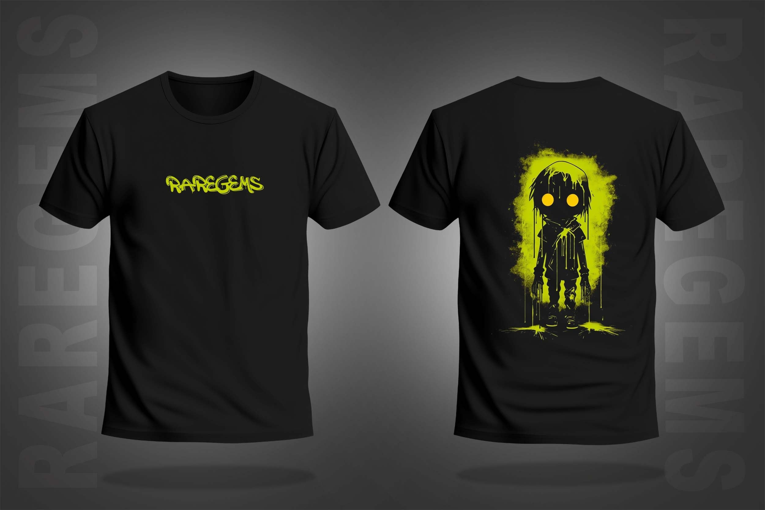 Black Half Sleeve Round Neck Neon Spooky Boy Printed Regular T-Shirt