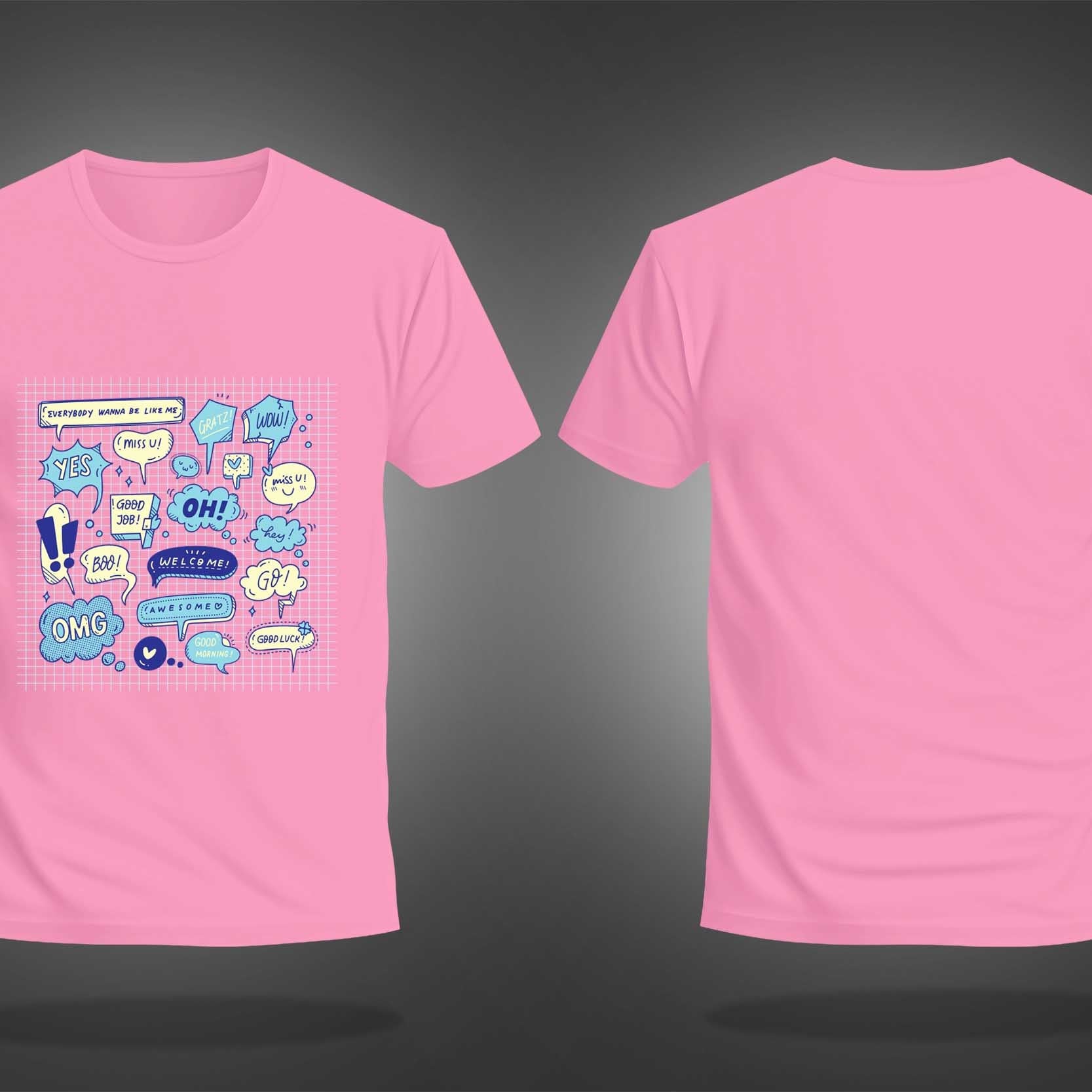 Pink Half Sleeve Round Neck Chat Elements Printed Regular T-Shirt