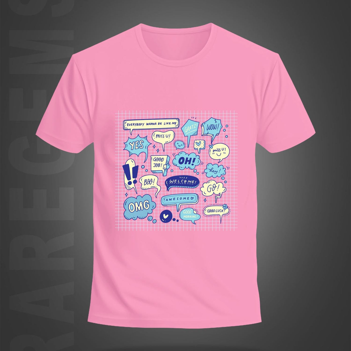 Pink Half Sleeve Round Neck Chat Elements Printed Regular T-Shirt