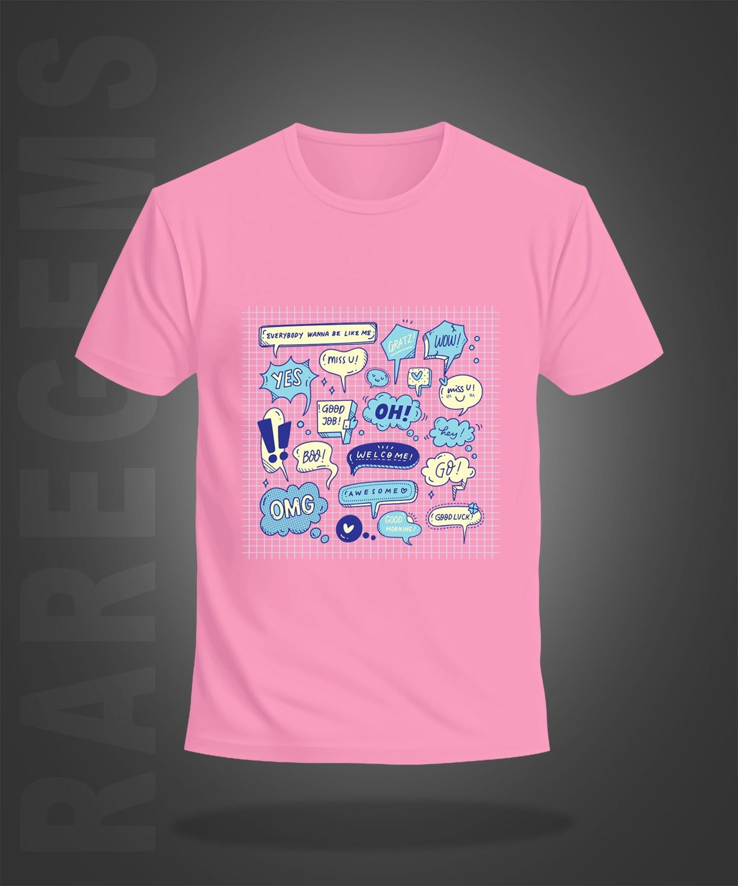 Pink Half Sleeve Round Neck Chat Elements Printed Regular T-Shirt