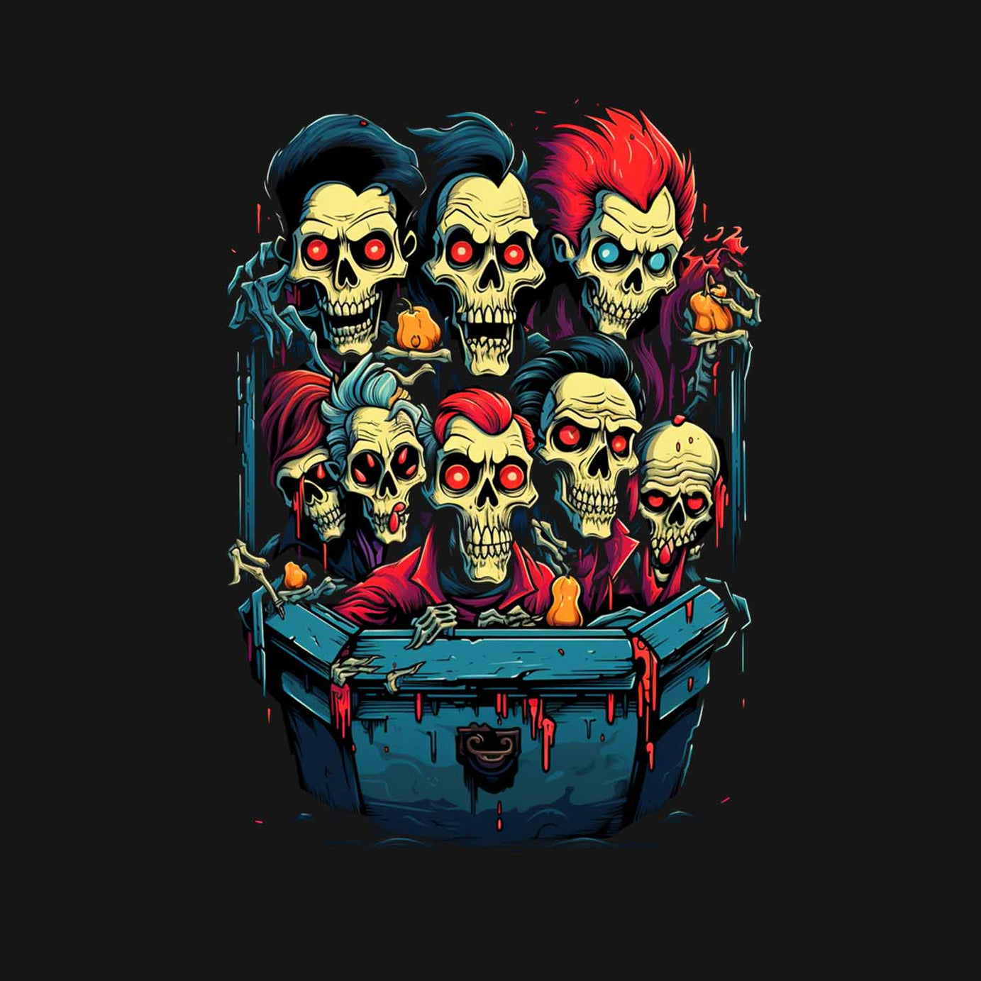 Black Half Sleeve Round Neck Skulls In Trunk Printed Regular T-Shirt