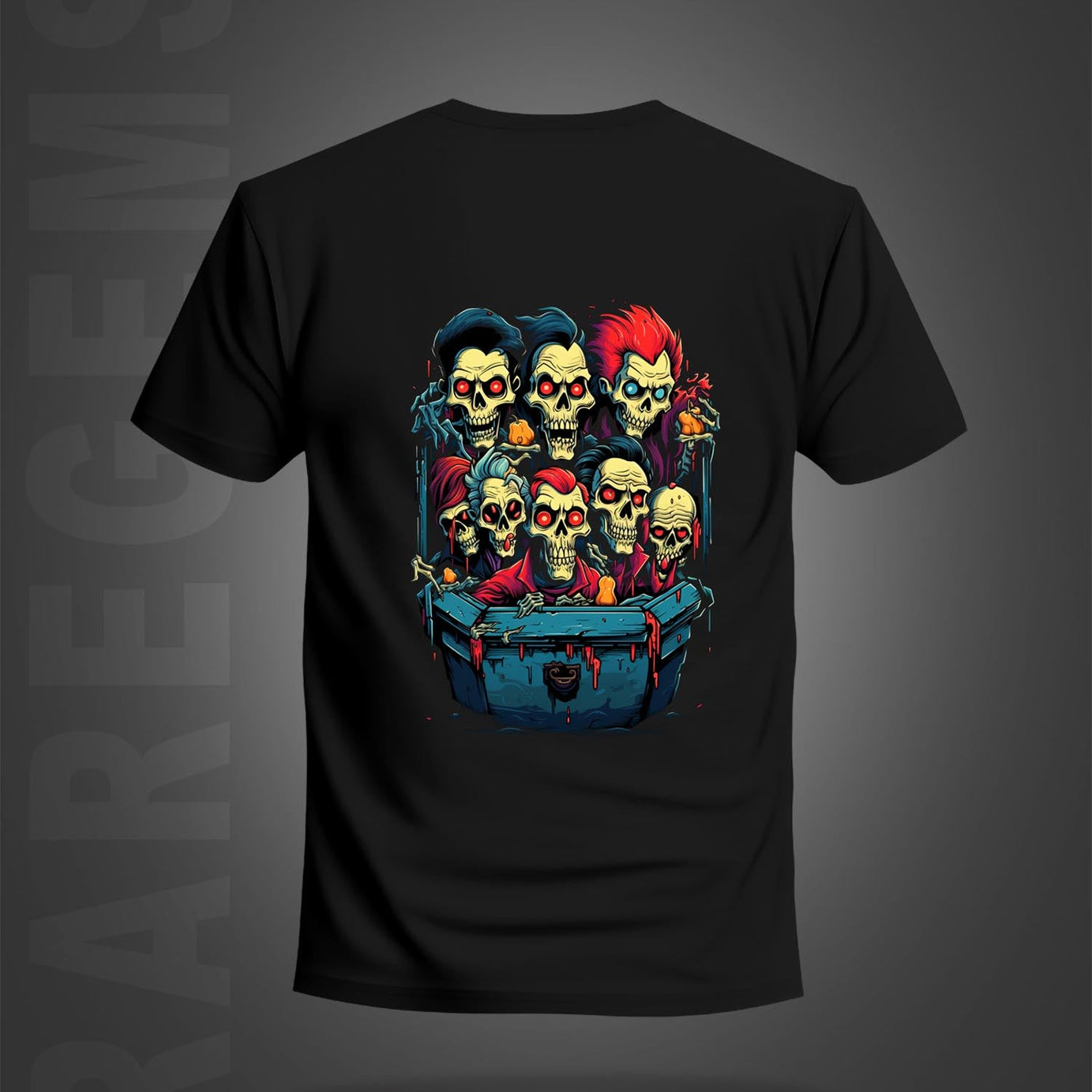 Black Half Sleeve Round Neck Skulls In Trunk Printed Regular T-Shirt