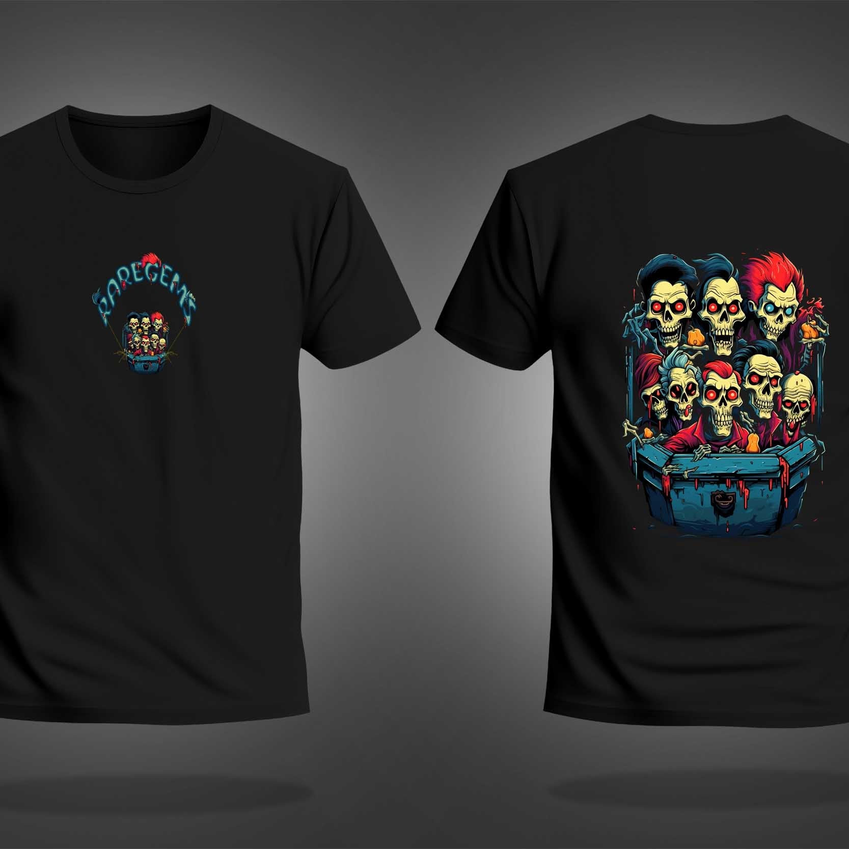 Black Half Sleeve Round Neck Skulls In Trunk Printed Regular T-Shirt