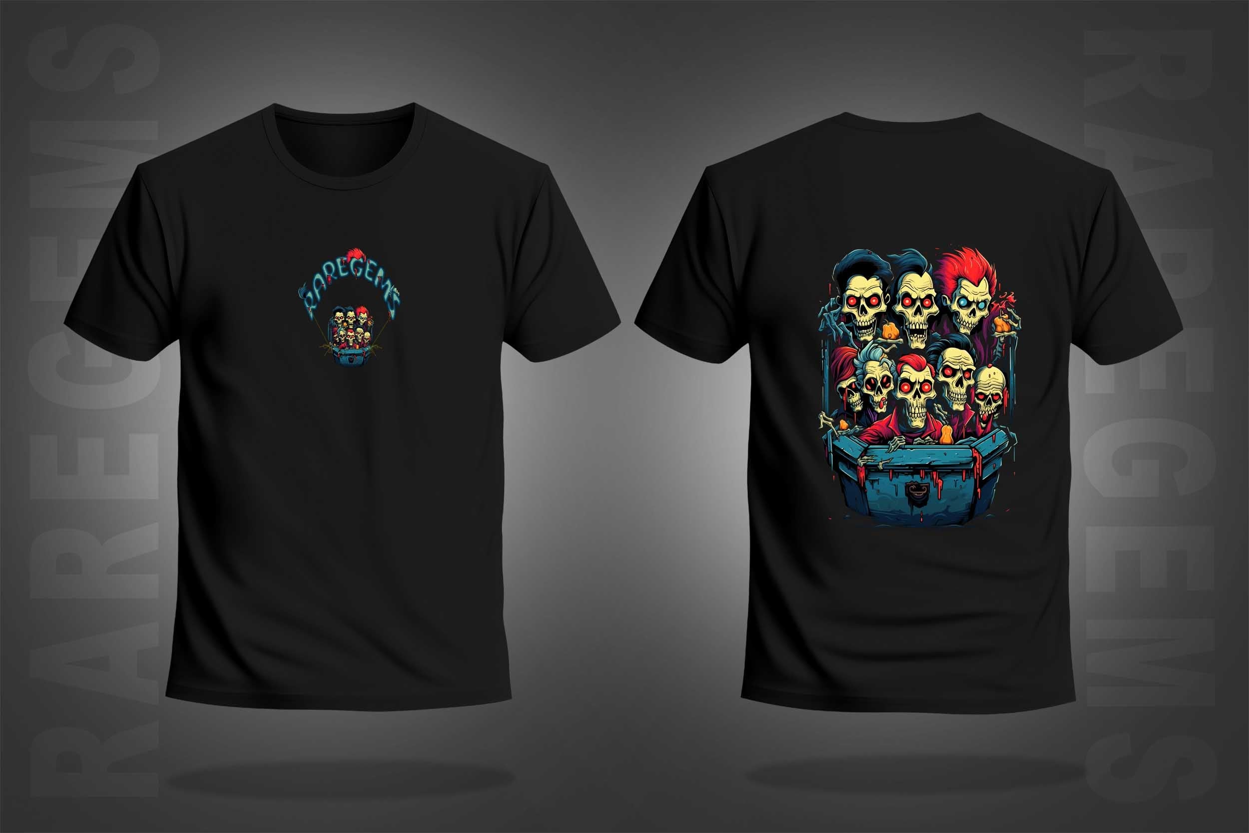 Black Half Sleeve Round Neck Skulls In Trunk Printed Regular T-Shirt