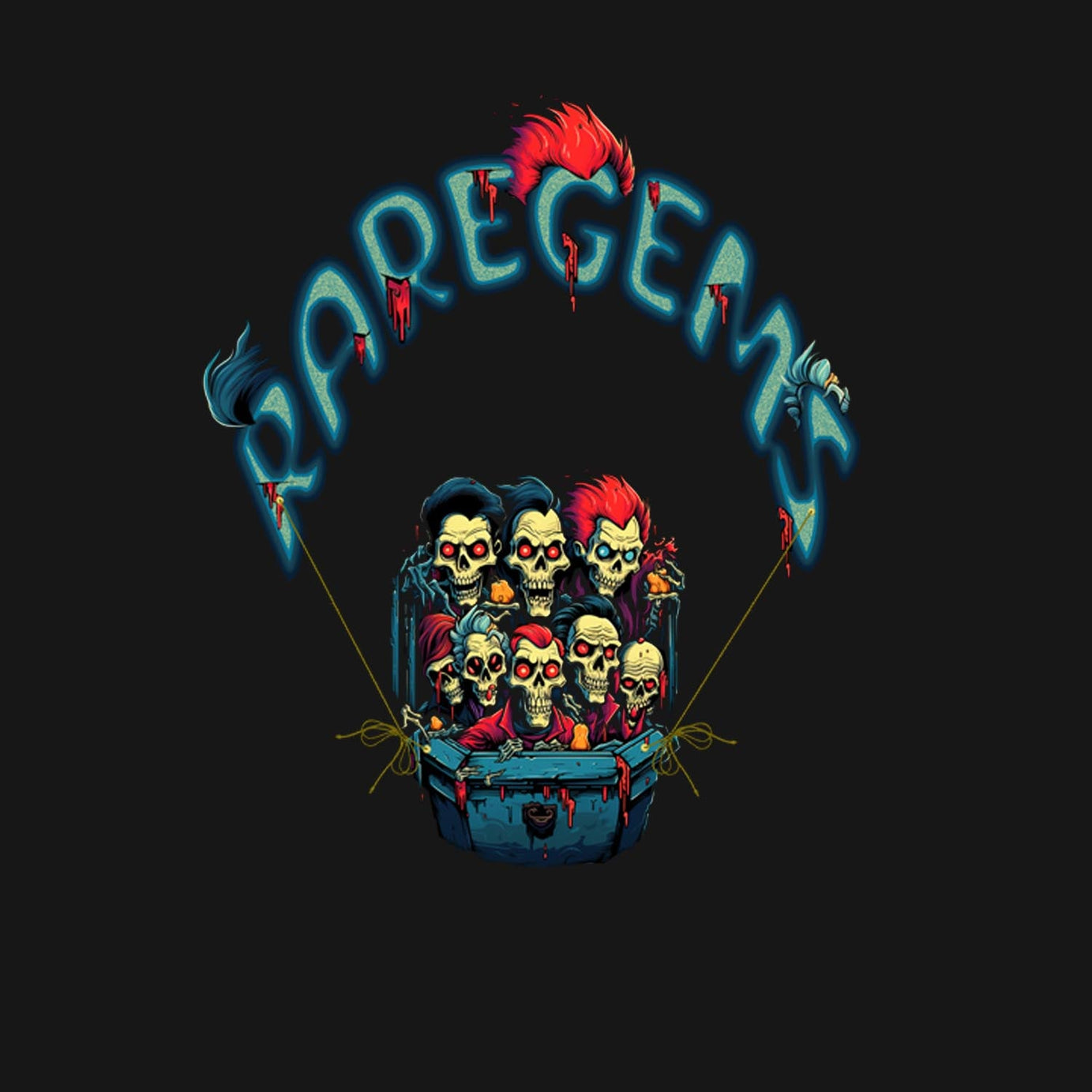 Black Half Sleeve Round Neck Skulls In Trunk Printed Regular T-Shirt