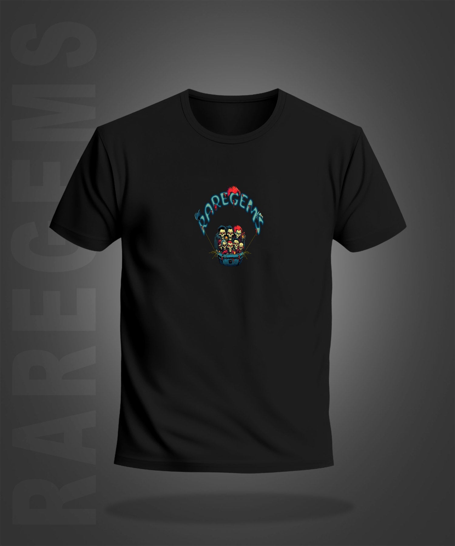 Black Half Sleeve Round Neck Skulls In Trunk Printed Regular T-Shirt