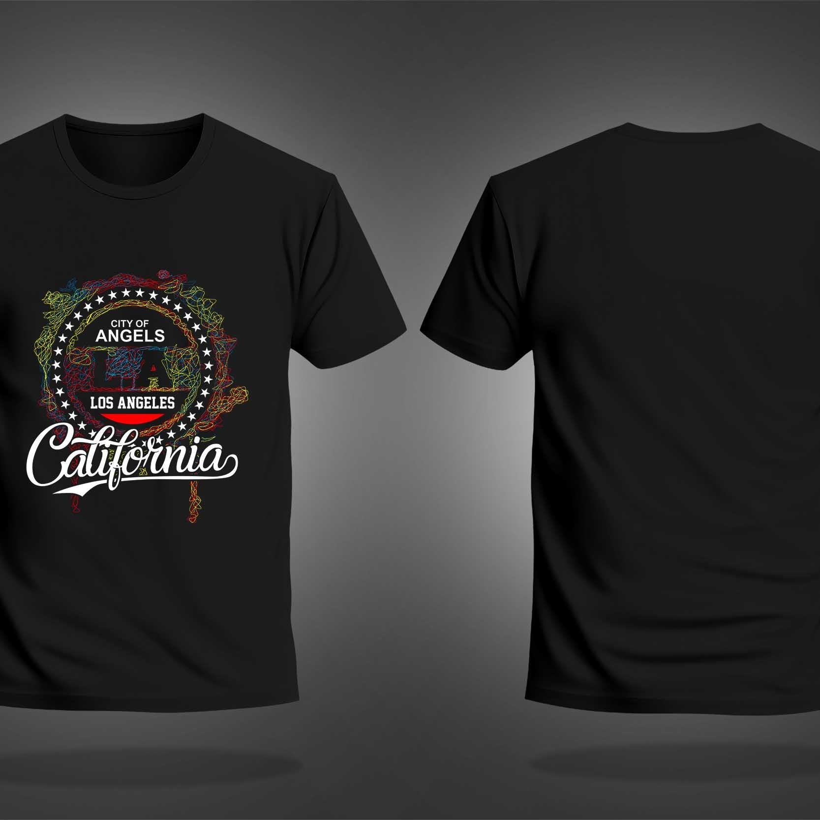 Black Half Sleeve Round Neck Scribble Art California Printed Regular T-Shirt