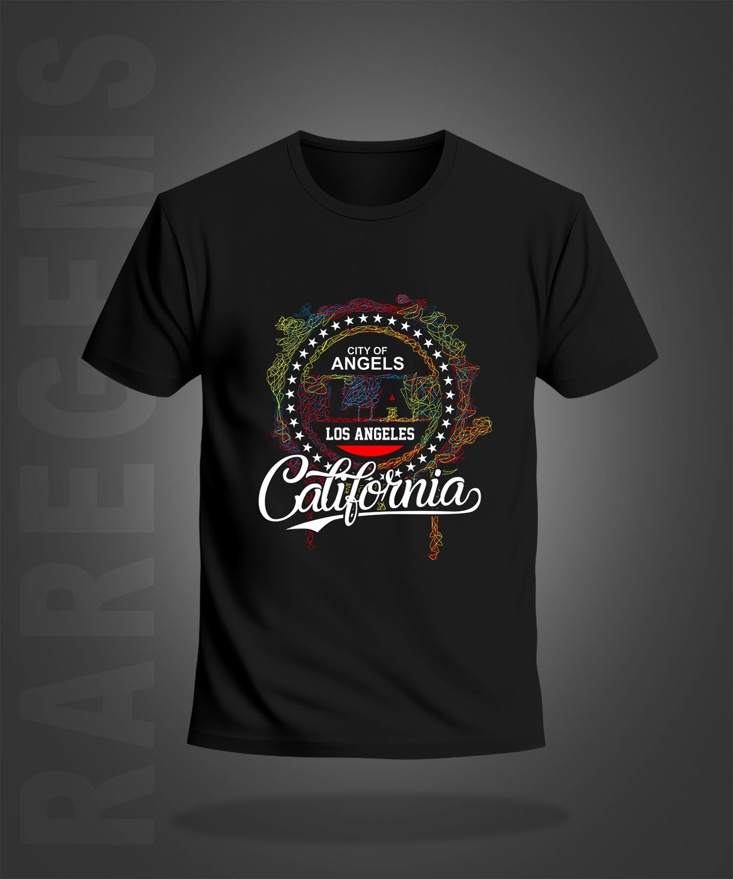 Black Half Sleeve Round Neck Scribble Art California Printed Regular T-Shirt