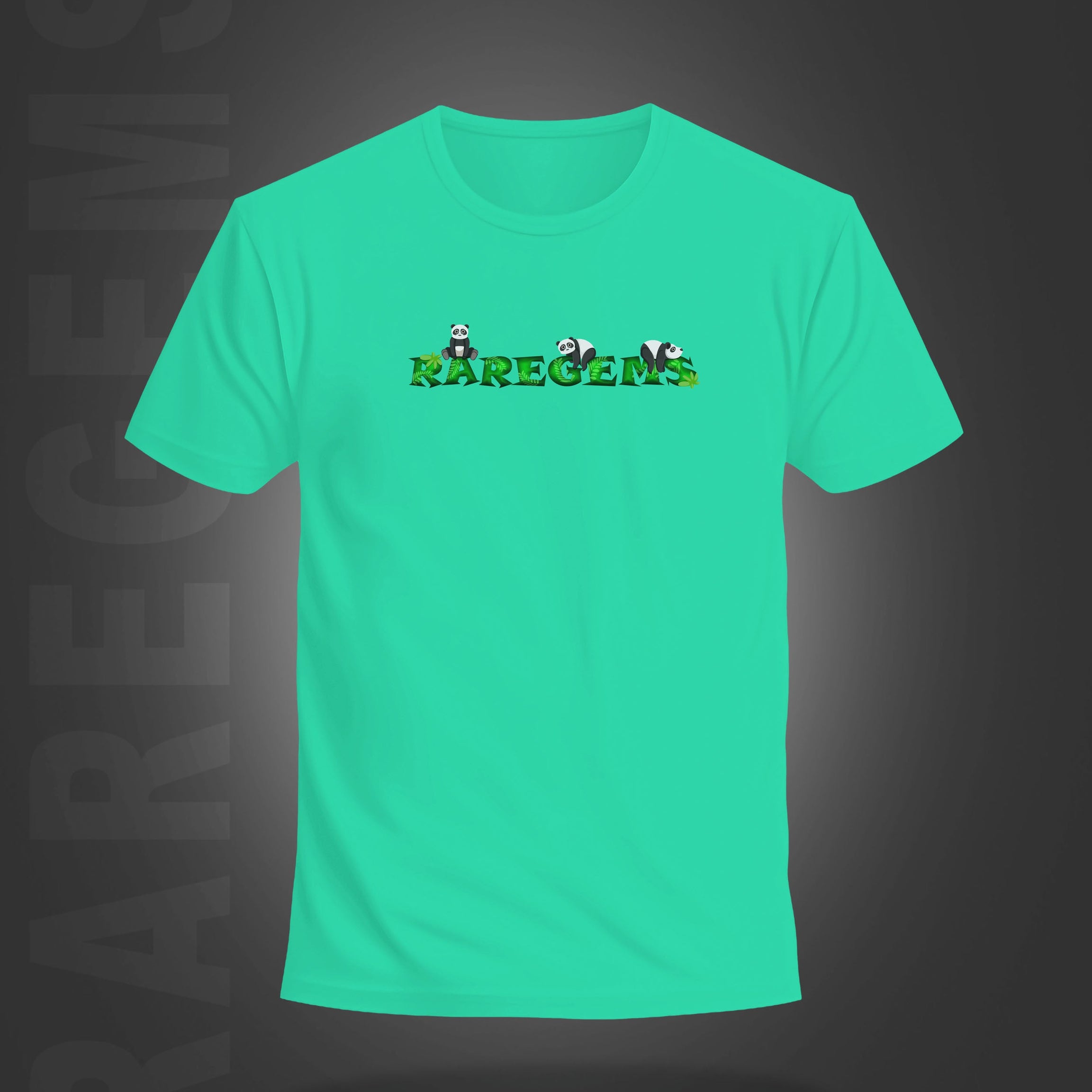 Mint Green Half Sleeve Round Neck Four Pandas Printed Regular T-Shirt