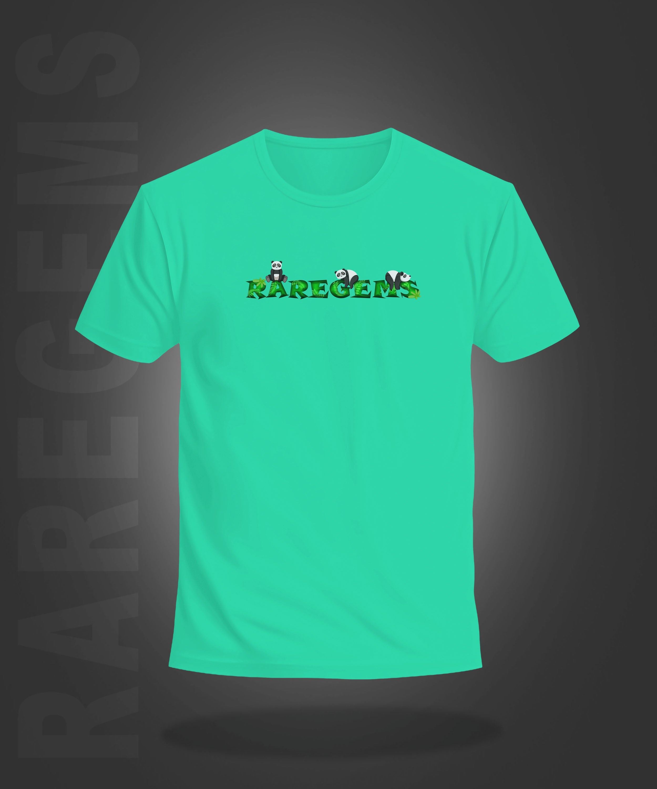 Mint Green Half Sleeve Round Neck Four Pandas Printed Regular T-Shirt