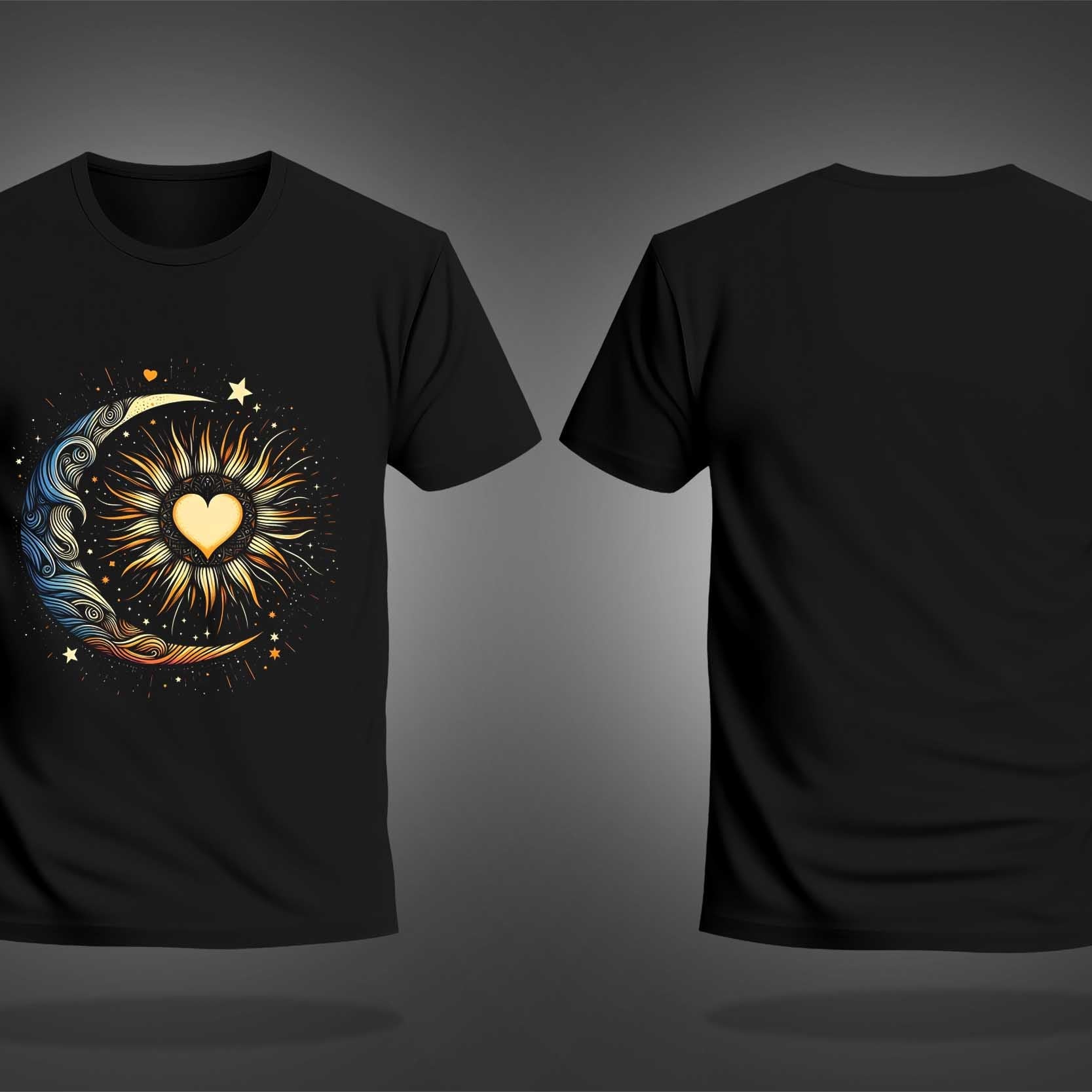 Black Half Sleeve Round Neck Beautiful Sun And Moon Printed Regular T-Shirt